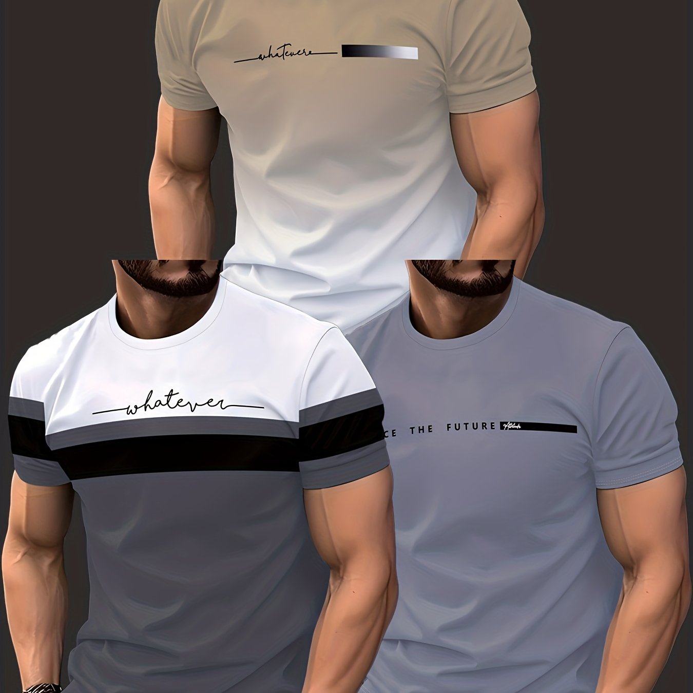 3pcs 's Fashion Casual Crew Neck Short Sleeve T-shirts