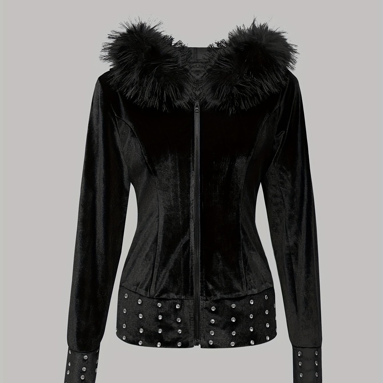 TEMU Veste à capuche zippée avec col à rivets rétro américain pour femmes, style , mode streetwear, esthétique vintage, mode rétro, lavable à , tissu
