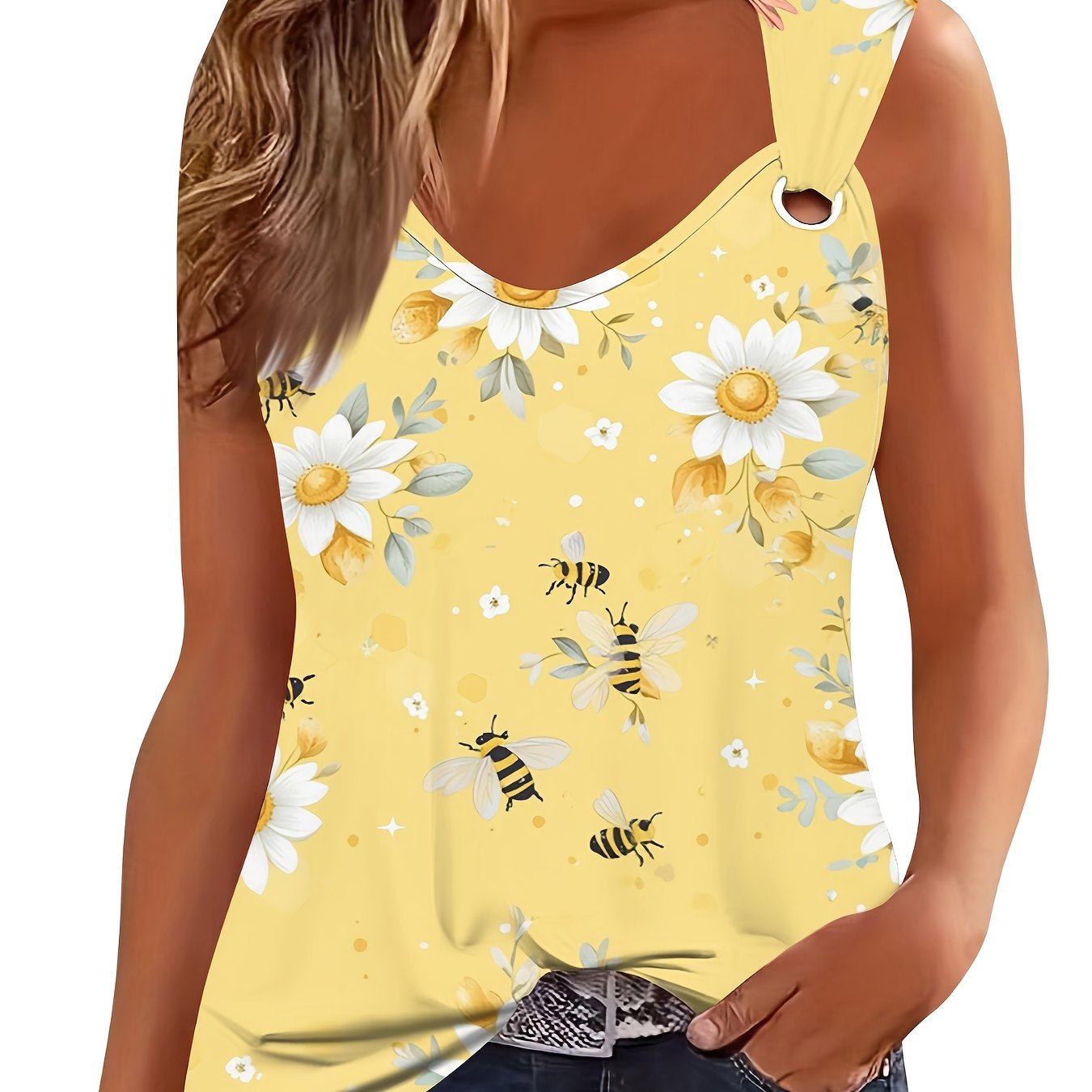 TEMU European And American Women's Tops Stylish Printed Women's Casual Tank Tops Tops Circular Neck Tank Tops Soft Fabric Suitable For