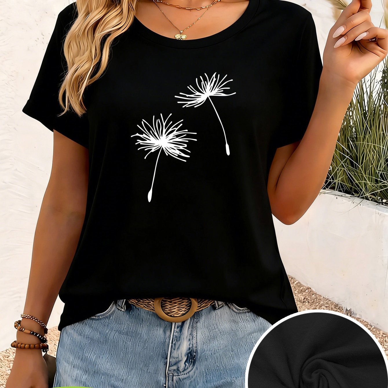 A Dandelion Design Pure T-shirt Women's T-shirt High Quality T-shirt Summer Casual Wear For Gift For