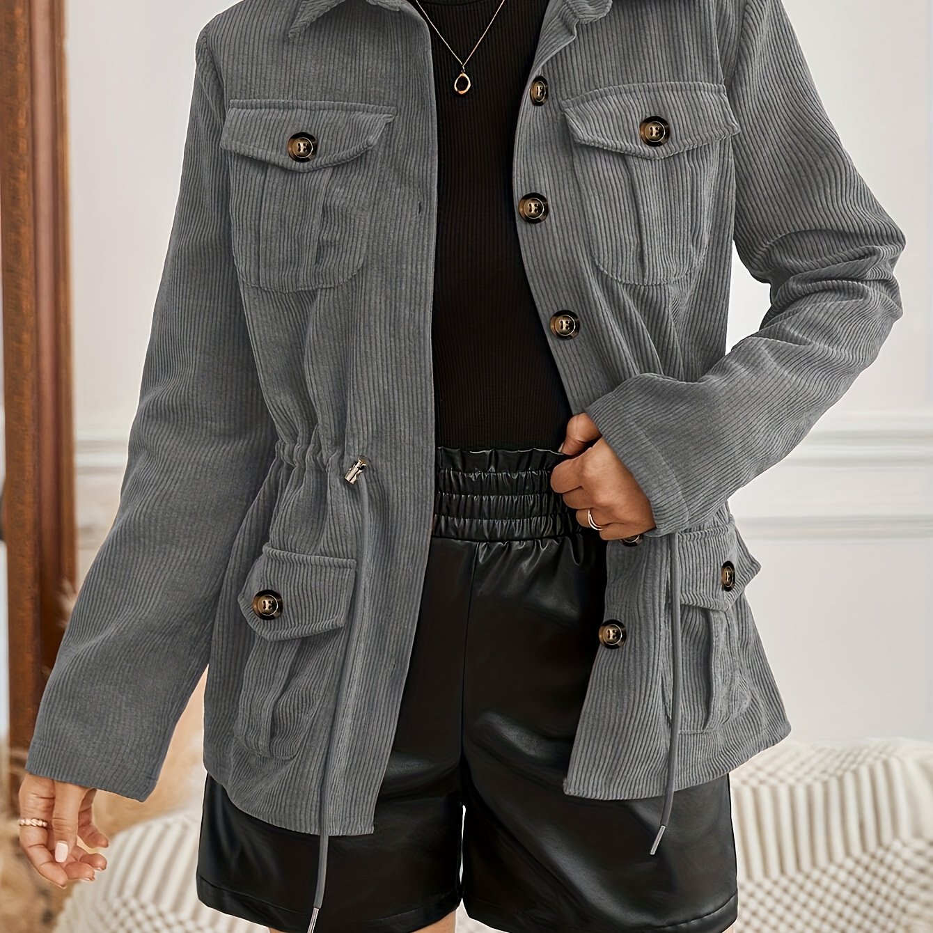 TEMU Nueva Chaqueta Casual de Mujer con Cordón