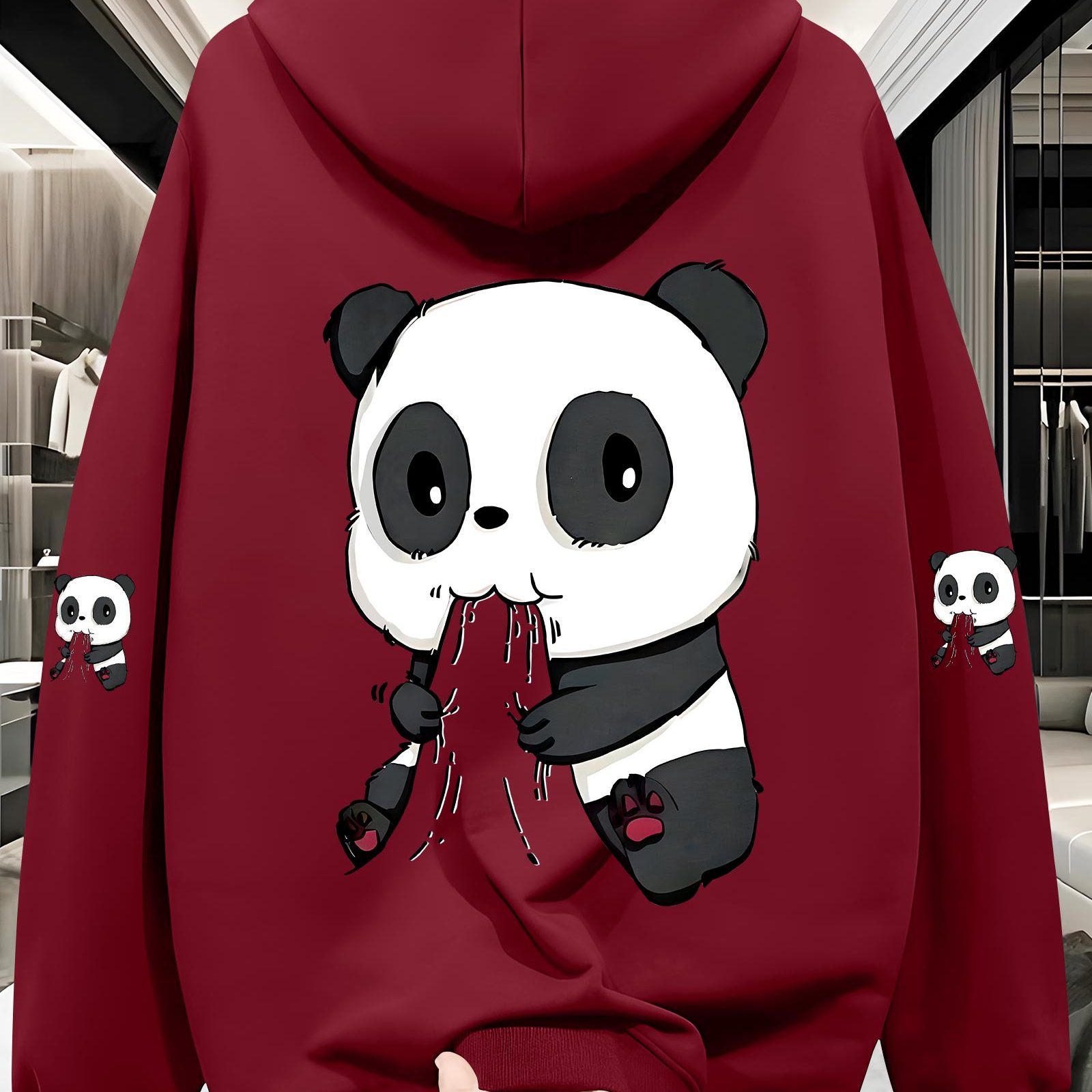 TEMU Sweat à capuche tendance grande taille pour homme, motif panda, , décoration à cordon de serrage / Design simple, tenue quotidienne, style ,