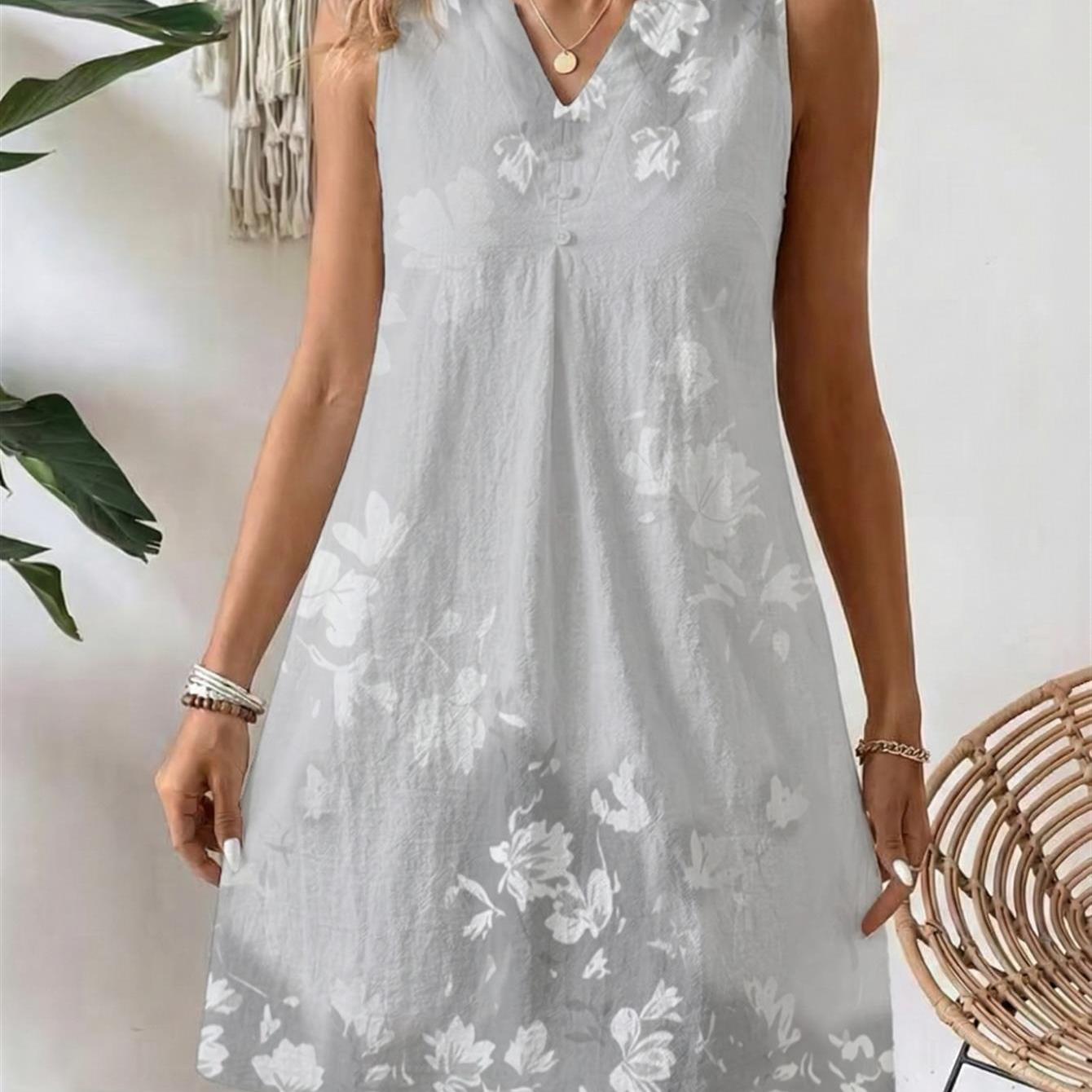 Image of Women's Elegant Small V-neck A-line Dress With Short Sleeves & - Loose Fit Midi Length Dress Suitable For Weddings, Church, Office, Semi-formal Events - Versatile Outfits