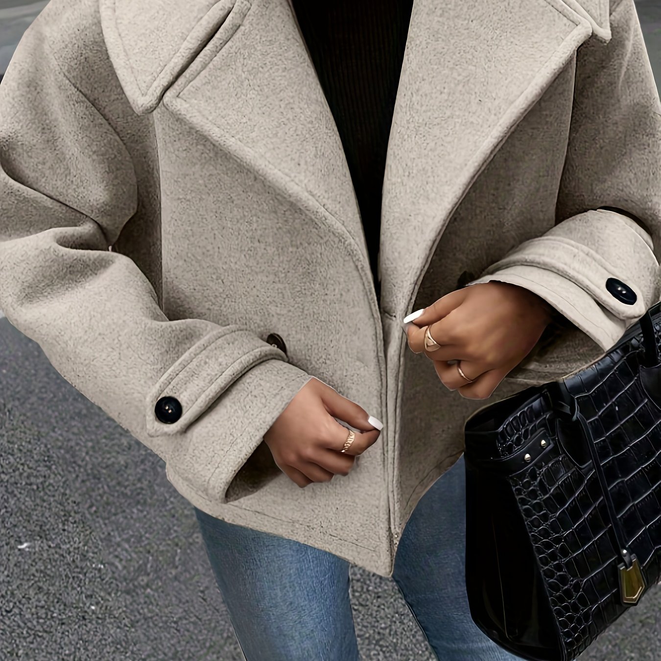 E-shop Damen Mantel in Unifarben mit Großem Revers, Ideal für den . Langarm-Loose Jacket für Herbst Winter
