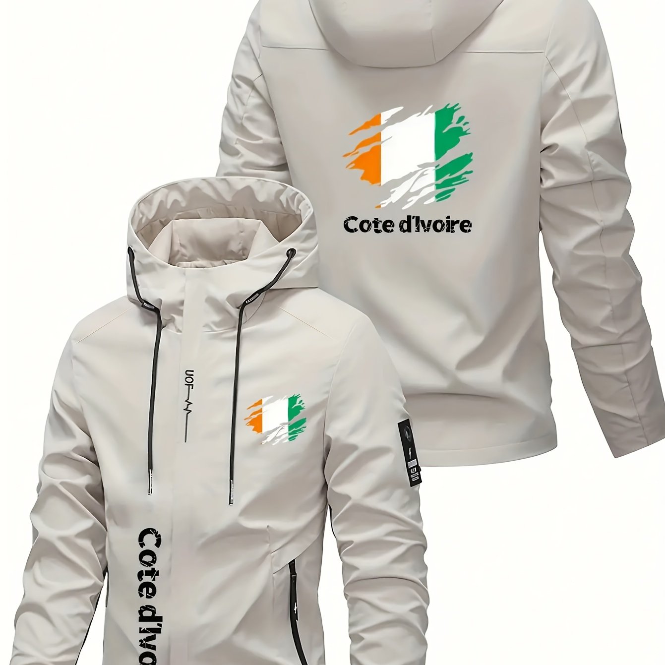 TEMU Veste de sport décontractée pour hommes - Veste softshell à imprimé tendance, veste coupe-vent zippée à capuche en polyester