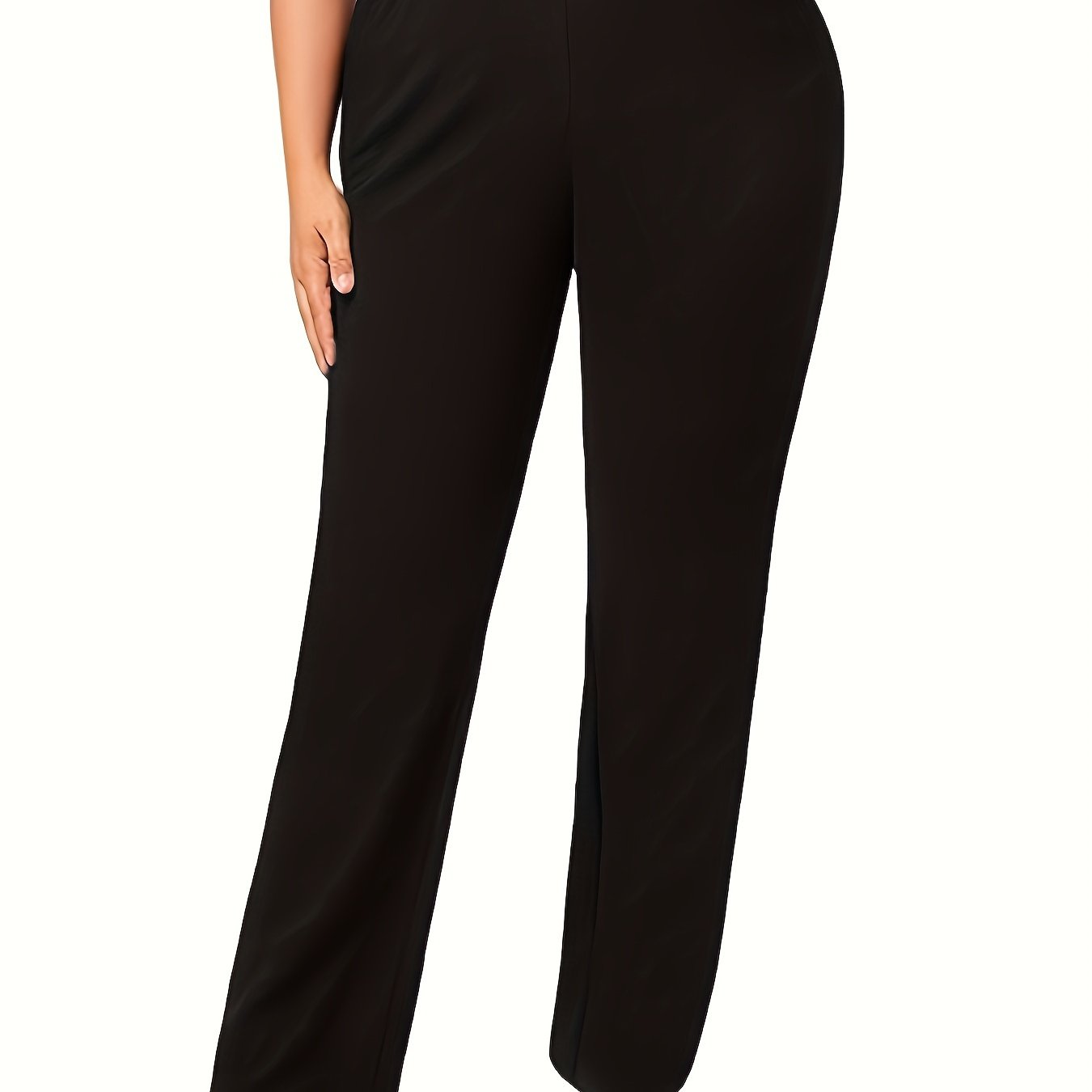 TEMU Plus Size Solid Straight Leg Pants, Elegant Slim High Waist Pants For , Women's Plus Size Clothing