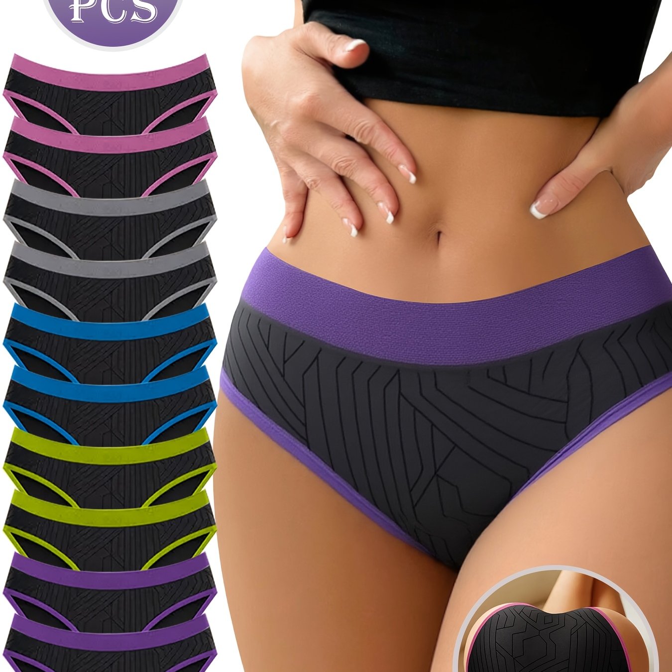 Image of 10-pack Elegant Lightweight Breathable Sweat-proof Fabric Women's Panties | Mid Rise, Color Block, Suitable For Yoga, Running, Fitness, Anti-slip, No Restriction