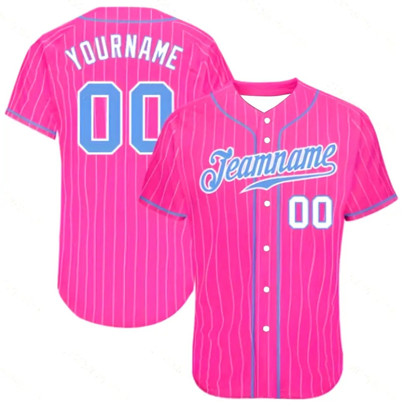 TEMU Maillot de Baseball Homme Personnalisé à Rayures Roses avec Impression de Nom d'Équipe, Durable, Sport Décontracté, Toutes Saisons, Sportif,