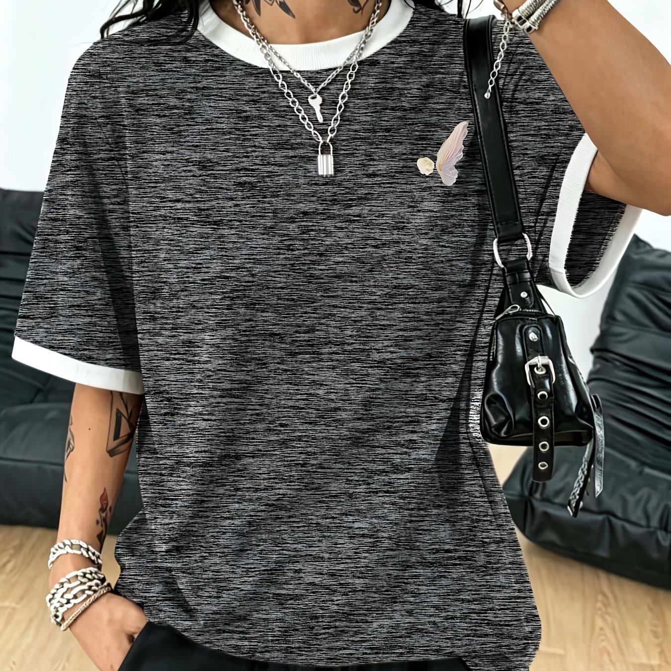 TEMU Women's 2026 New Summer Short-sleeve T-shirt - Color-block Round Neck Blouse Suitable For Commuting & Outdoor Casual Wear, Opaque Non- Machine
