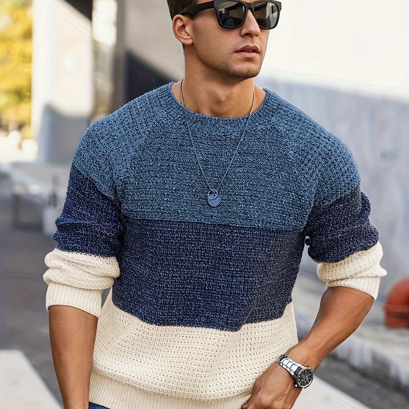 Image of Jane Dressinglog Men's Autumn And Winter Trendy Knitted Sweater, Color- Round Neck Long Sleeve Warm Sweater, Suitable For Daily Outing And Commuting Wear