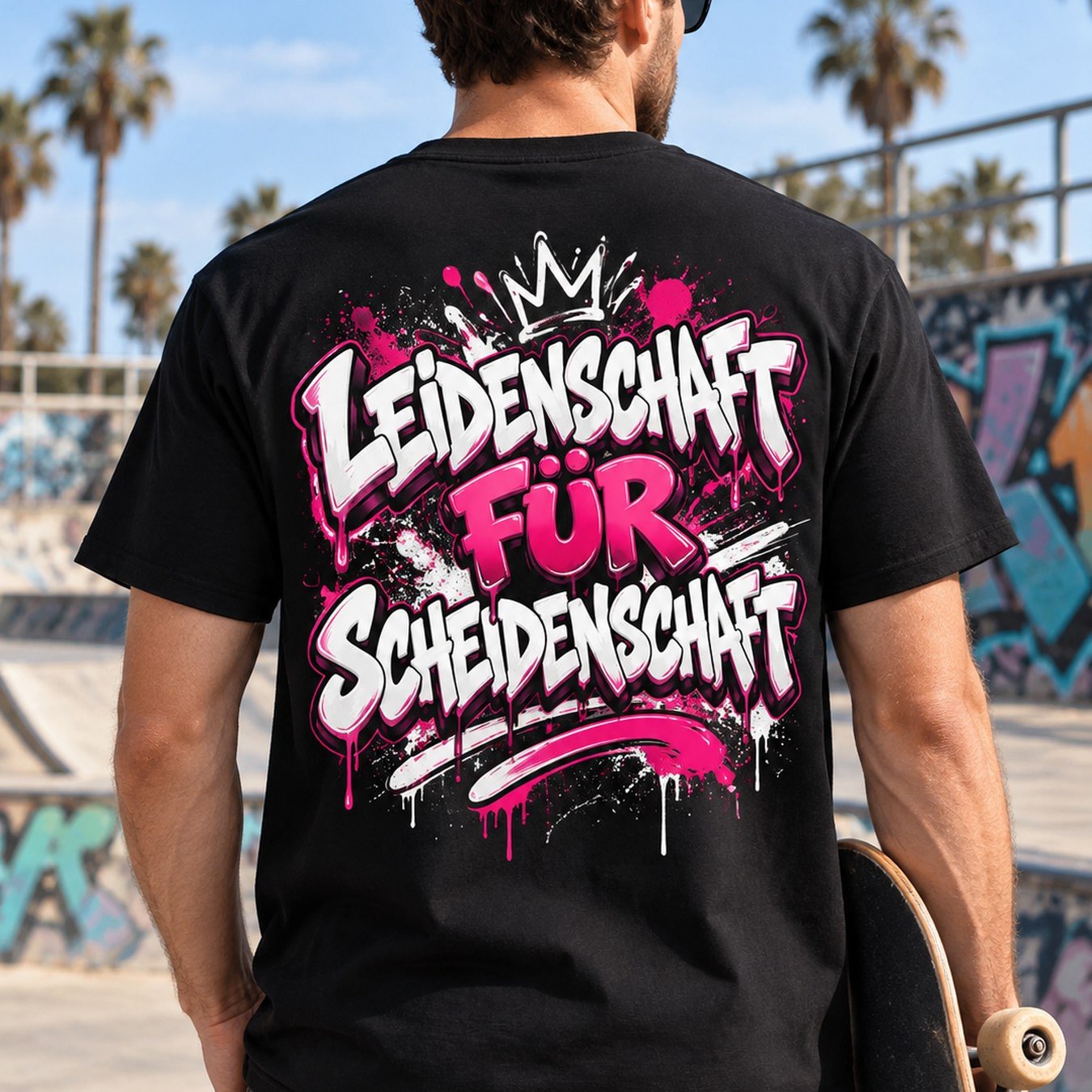 Image of German Passion For Passion Lettering Comic Style Men's Back Print T-shirt Unisex Tee