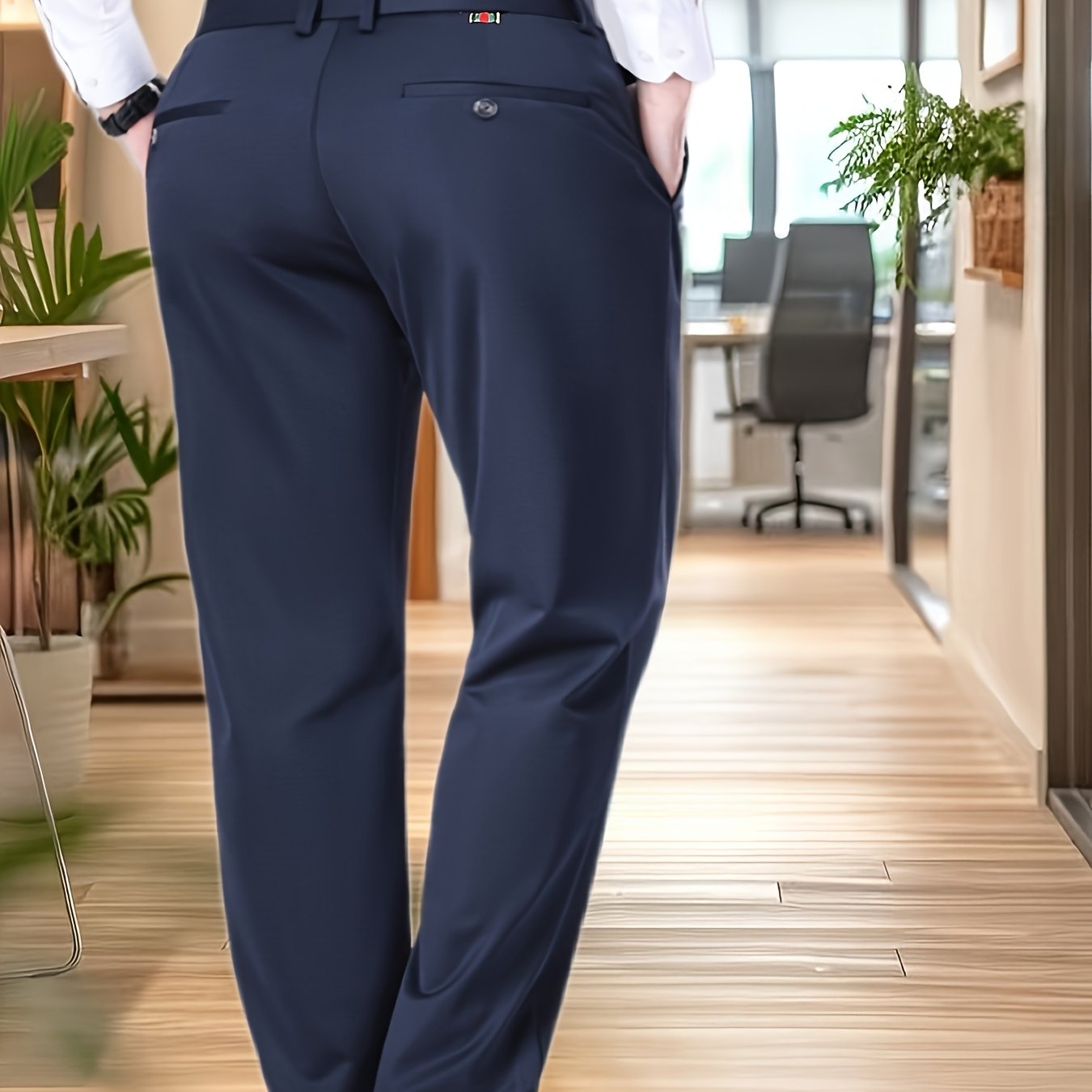 TEMU Plus Size Men's Dress Trousers / 96.2% Polyester And 3.8% Spandex, Waistband With Stripe Label / Wear, Suitable For Weddings, Office, Dates,