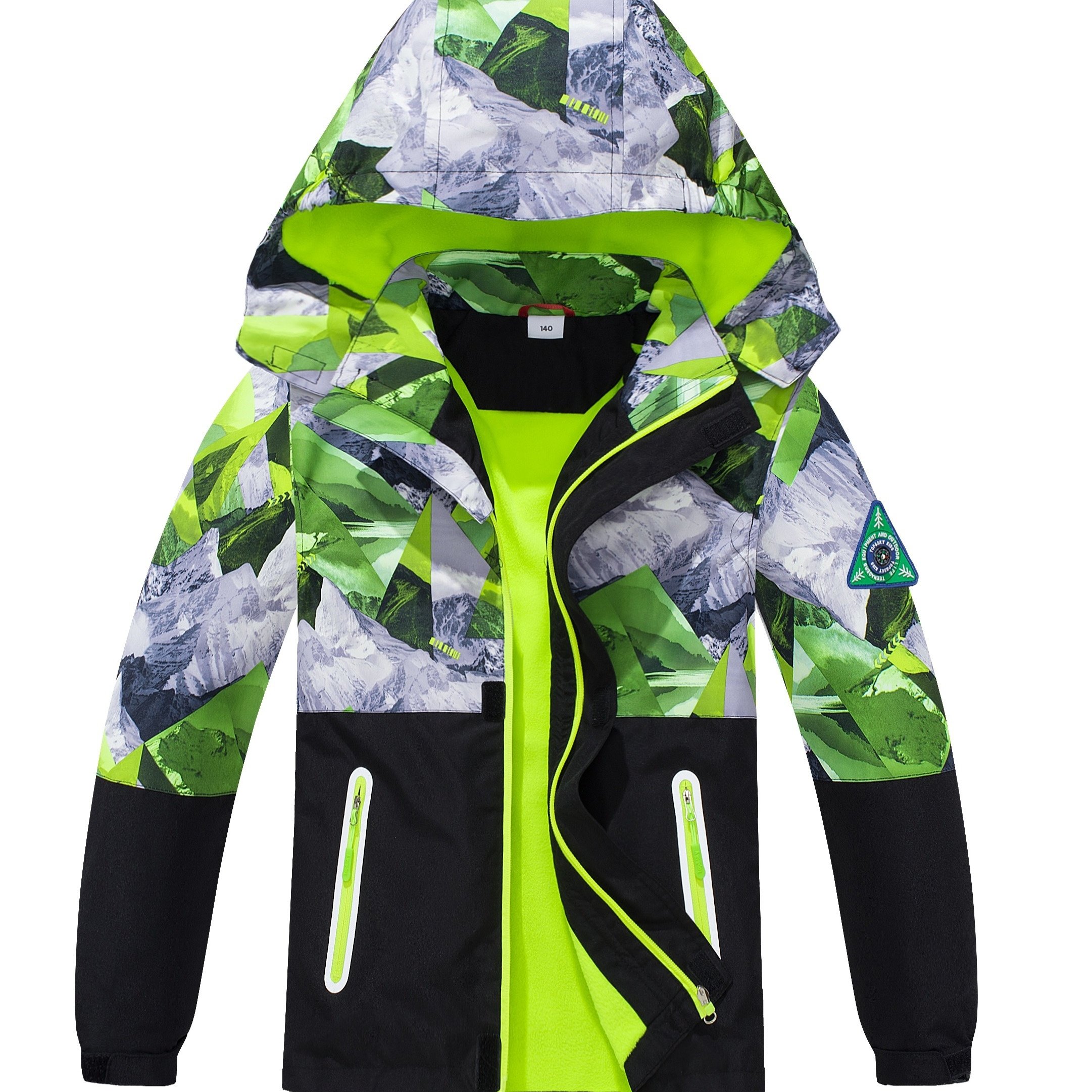 Image of Boys Splicing Jacket For Kids High Quality Coat With Removable Hood Lightweight Hooded Fleece Lined Windbreakers, Boys Windbreaker, Kids Outerwear, Sporty Style, Breathable Material, Durable Fabric