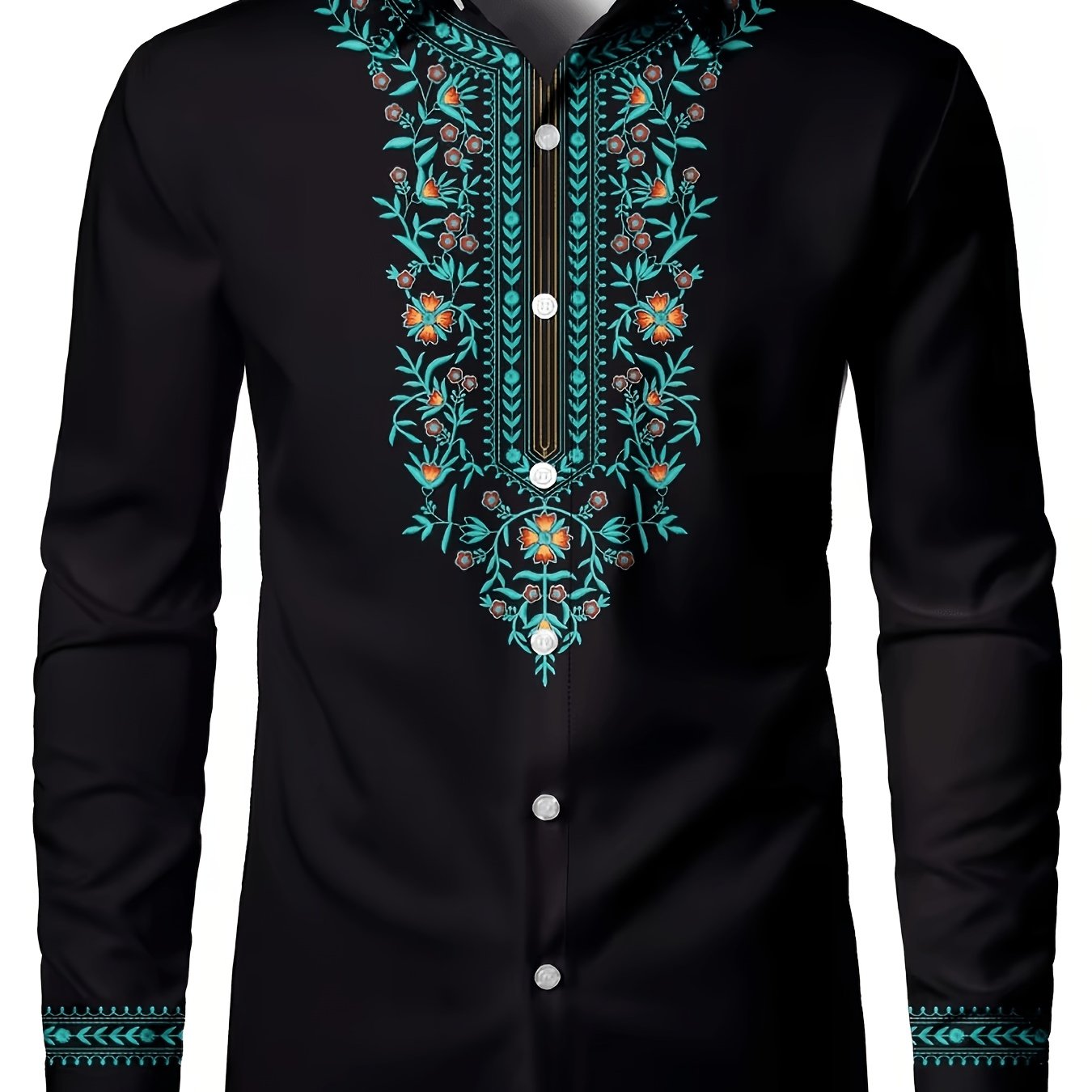 TEMU Men's Vintage Ethnic Print Vacation Casual Button-up Long Sleeve Shirt