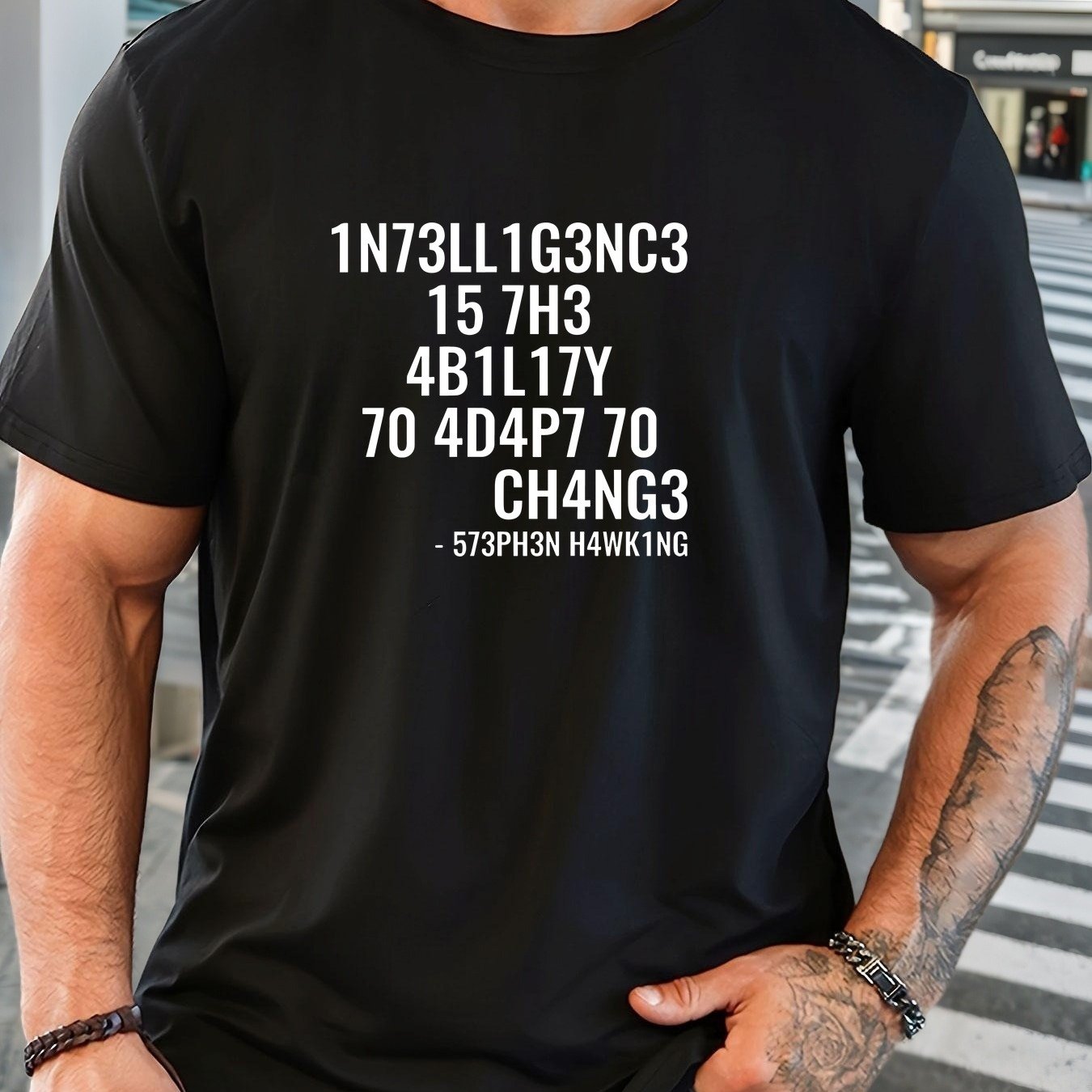 Image of Men's Humorous Slogan Graphic T-shirt | 17 Intelligence 18 70s-80s Retro Vintage Design, Lightweight Summer Casual Short Sleeve Round Neck Tee For Adults, Vintage Tshirt, Style Shirt, Shirt
