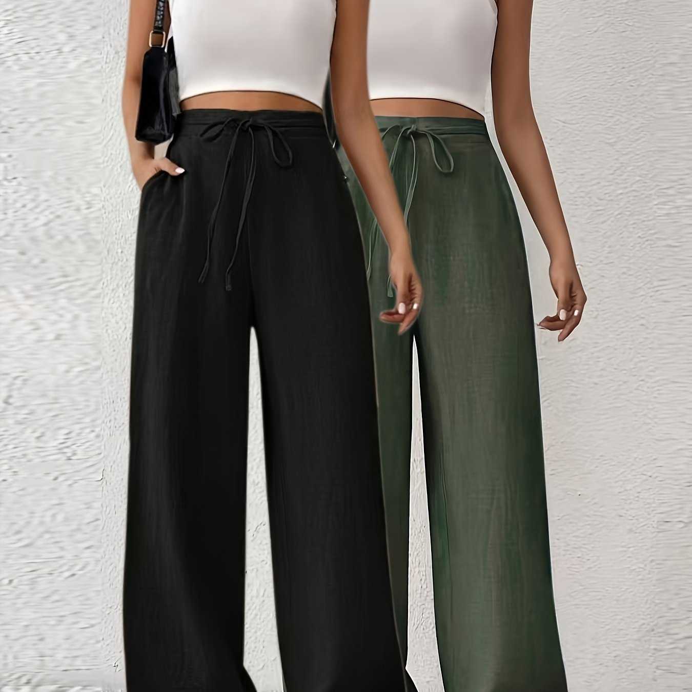 E-shop Western Damen Herbst Neue Lockere Einfarbige Bodenlange Weite Beinhose Lässige Lange Hosen