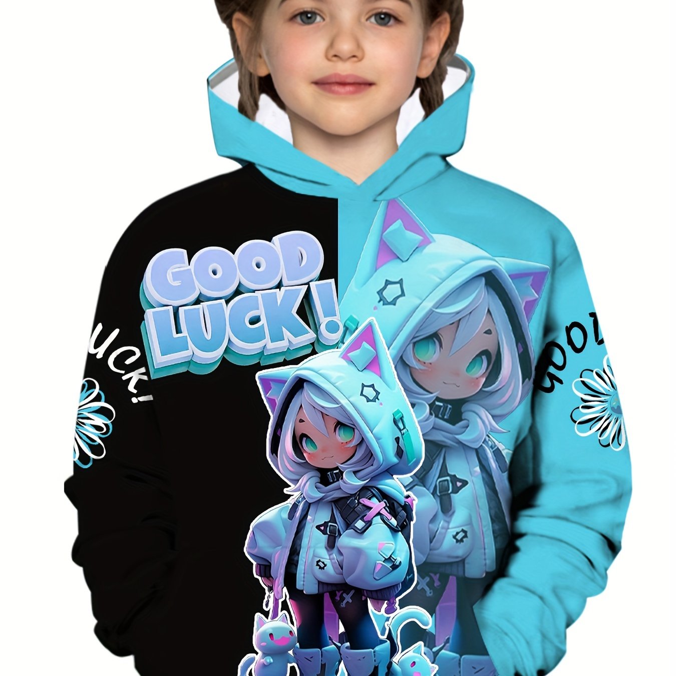 A Stylish And Comfortable Purple-themed Hoodie For Kids Featuring A Cute Girl And , Perfect For Casual Sports And Animal Parties