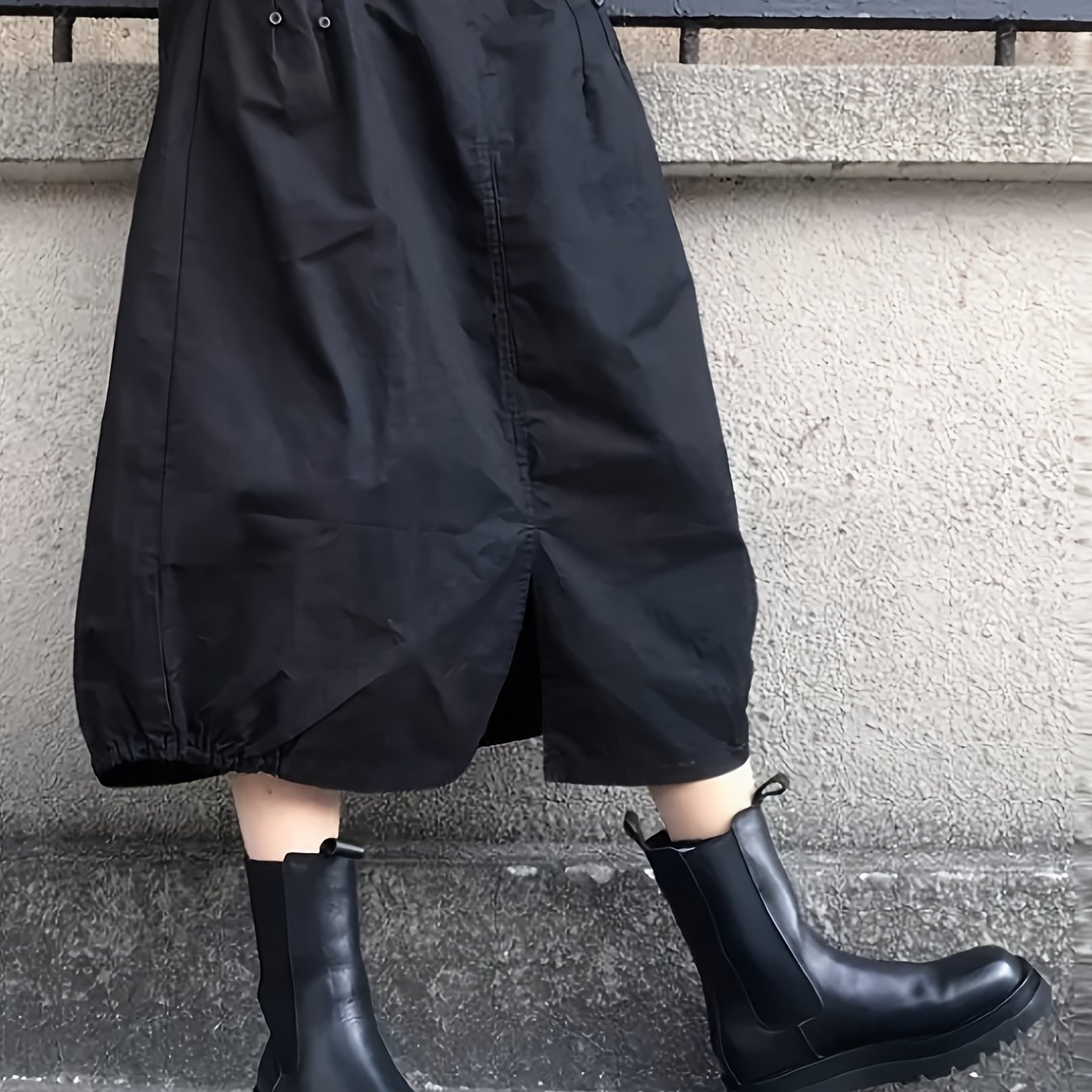 TEMU 3338 High-waist Elastic Lantern Midi Dress, Spring Summer Fall All-match Elegant Slit Design And