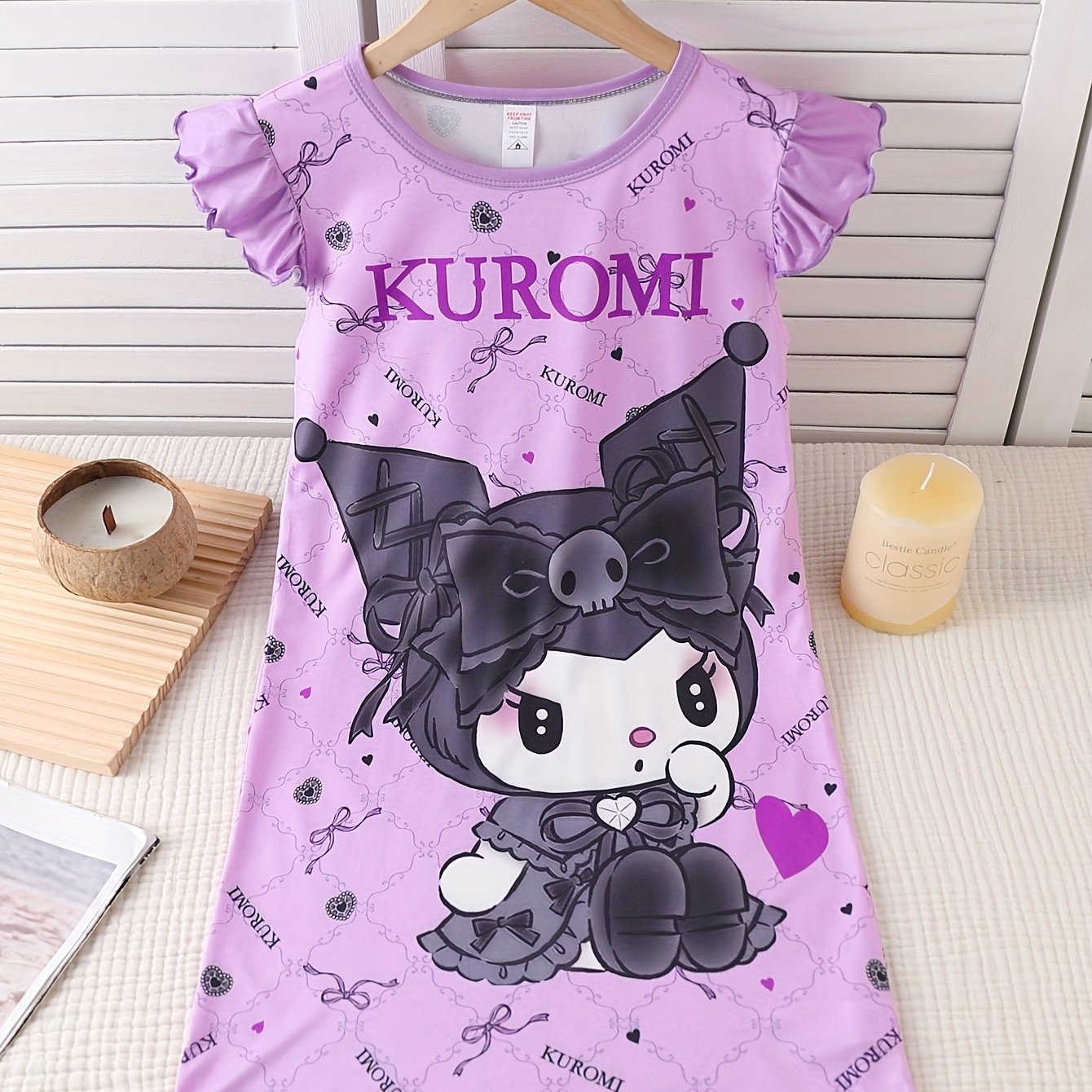 Image of Flame-retardant Girls' Sleep Dress With Skull Print In Contrasting Colors