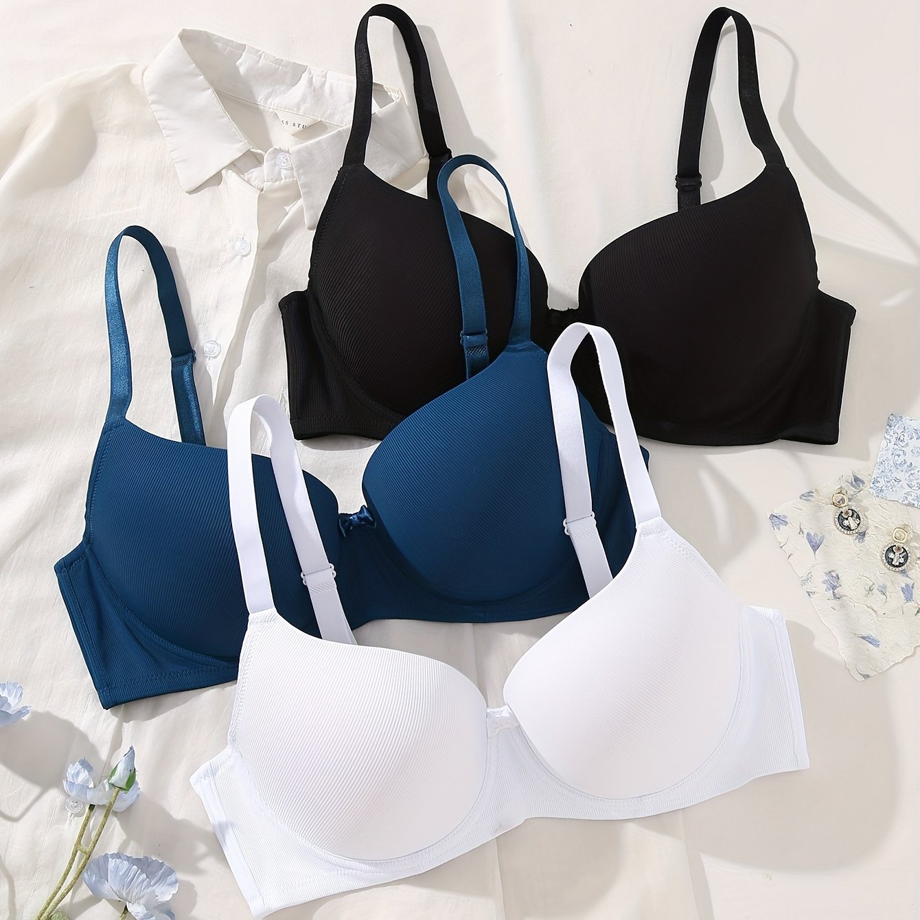 TEMU Seamless Plus Size Women's Anti-sagging Simple Breathable Bra 3pcs
