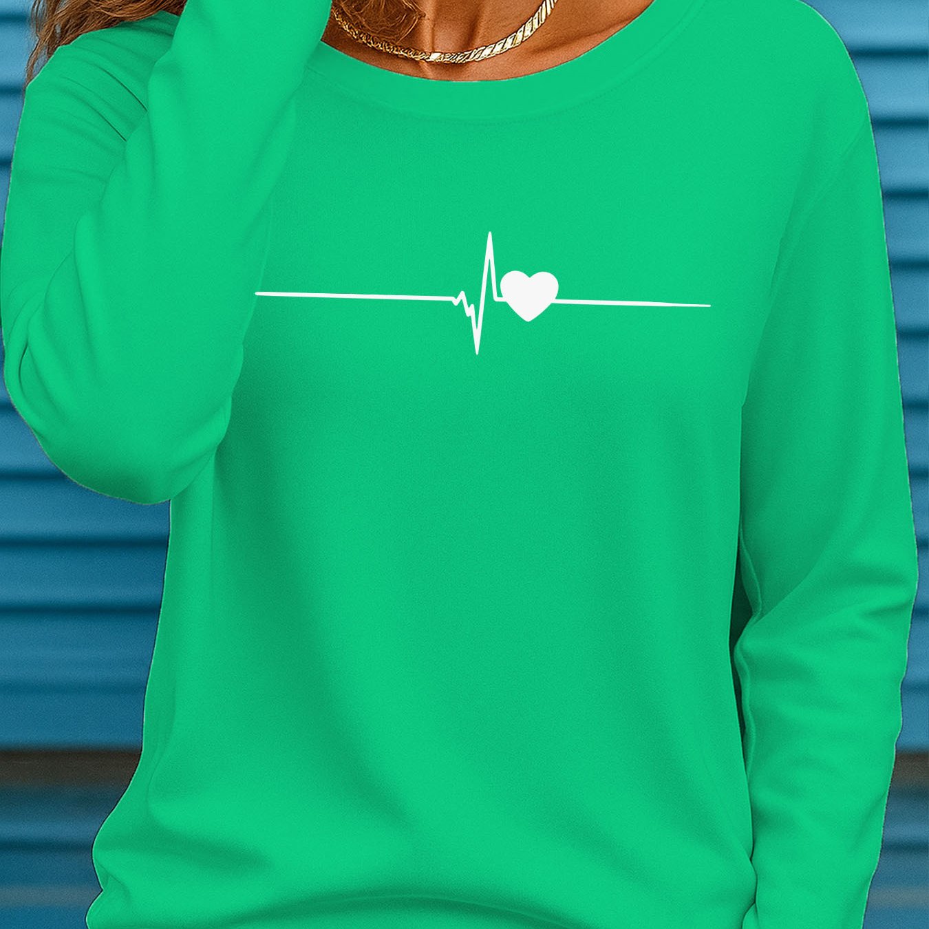 TEMU Plus Size Women's Long Sleeve Round Neck T-shirt With New Heartbeat Heart Print Ii 887
