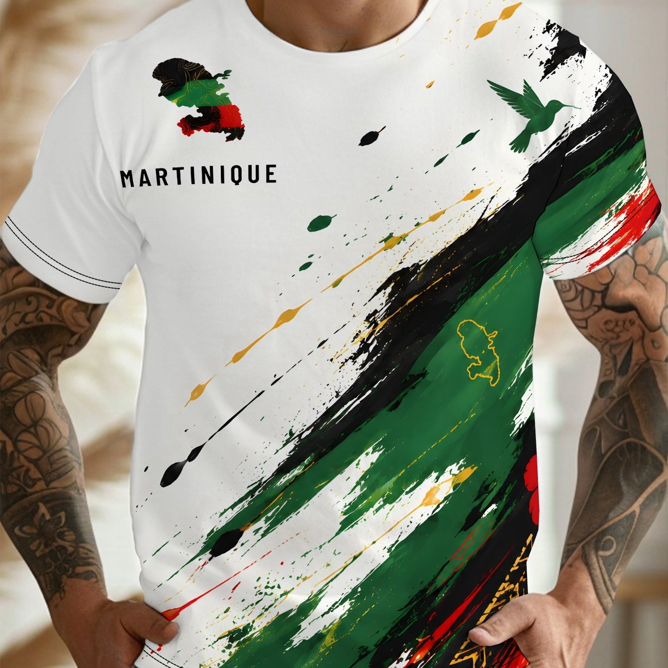 TEMU T-shirt de sport décontracté pour homme Martinique noir, vert, rouge