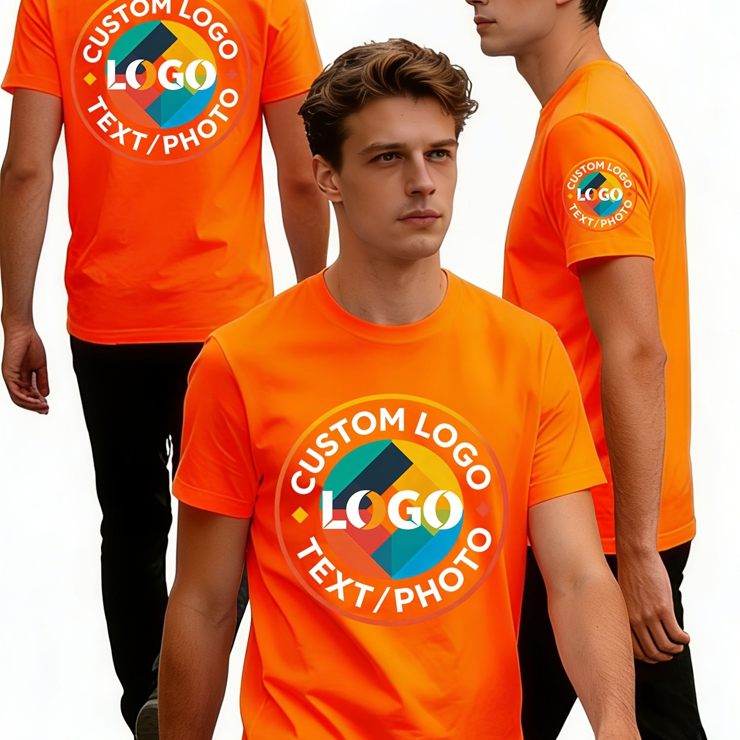 TEMU Custom Men's Quick-dry Athletic T-shirt, Breathable Moisture-wicking Fabric, 3 Customizable Pattern On Chest, Arms, And Back, Summer Athletic