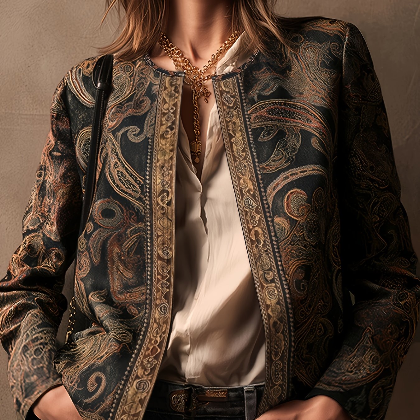E-shop Frühlings-/Herbstmode für Damen im ethnischen Stil mit Aufdruck, -Outdoor-Jacke, -Strickjacke im Retro-Stil, Herbstjacke