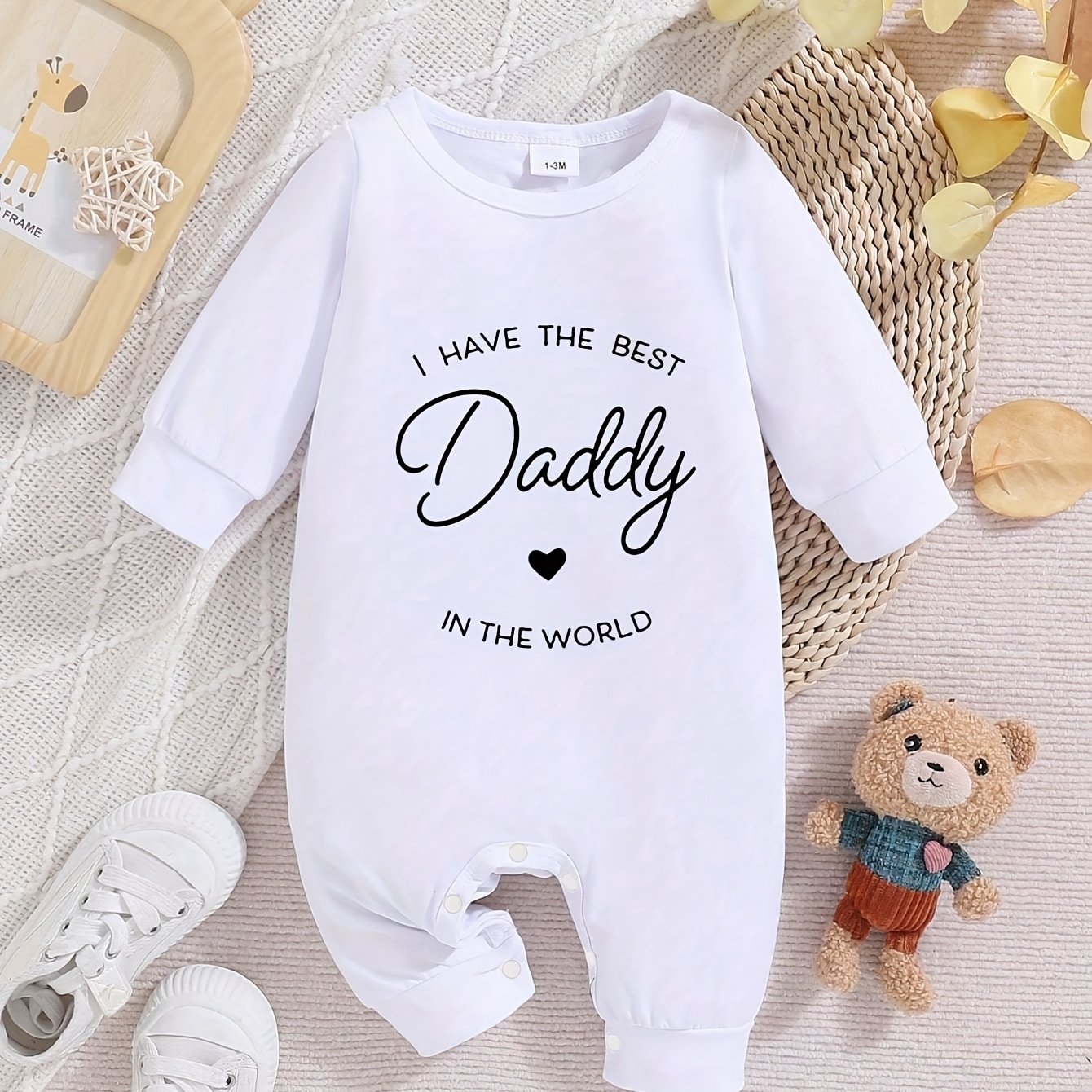 Image of Spring And Autumn Boy Girl Casual Cute Clothing Letter Print Round Neck Long Sleeve Jumpsuit Crawl Suit For 0 To 9 Months Old, Perfect For Outdoor