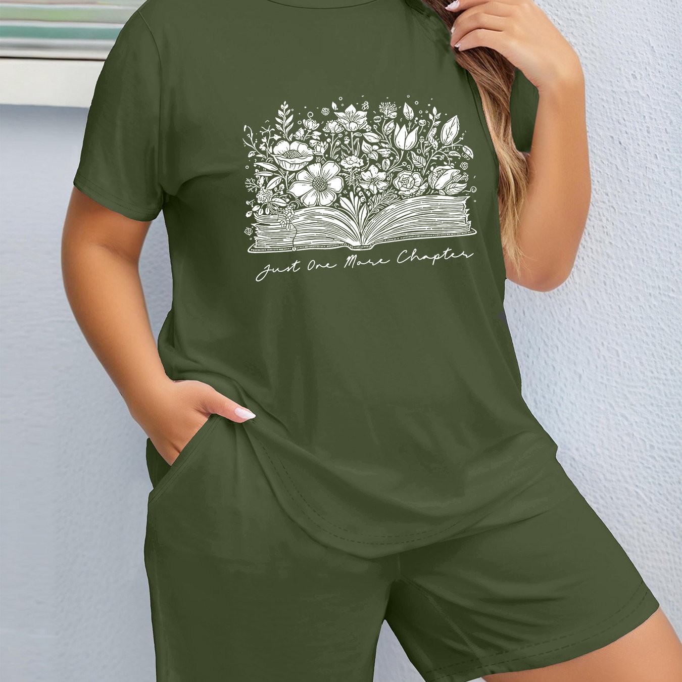 TEMU Plus Size - Plus Size - A Set Of -size Women's Casual Short-sleeve T-shirts With Floral Prints For Spring And Summer, With Stretchy Waist Shorts