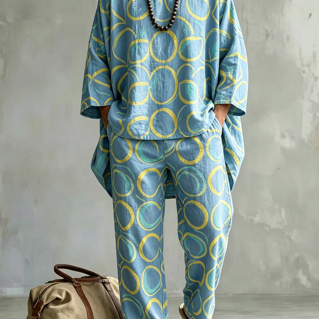 Image of Fashionable Spring And Summer 's Lazy Casual Two-piece Set, Flat Outfit, Loose-, Straight-leg Pants For Daily, Street, And Travel Wear
