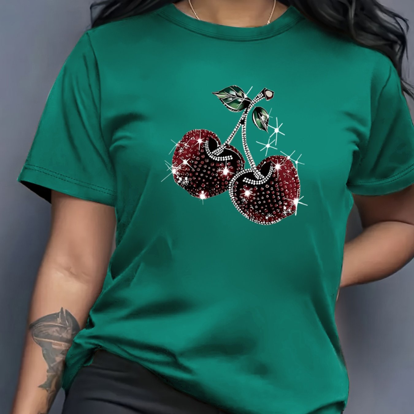 TEMU Women's Exquisite Printed T-shirt - Summer Women's Apparel, Fashionable Print, Breathable And Comfortable, Round Neck Women's T-shirt, Soft