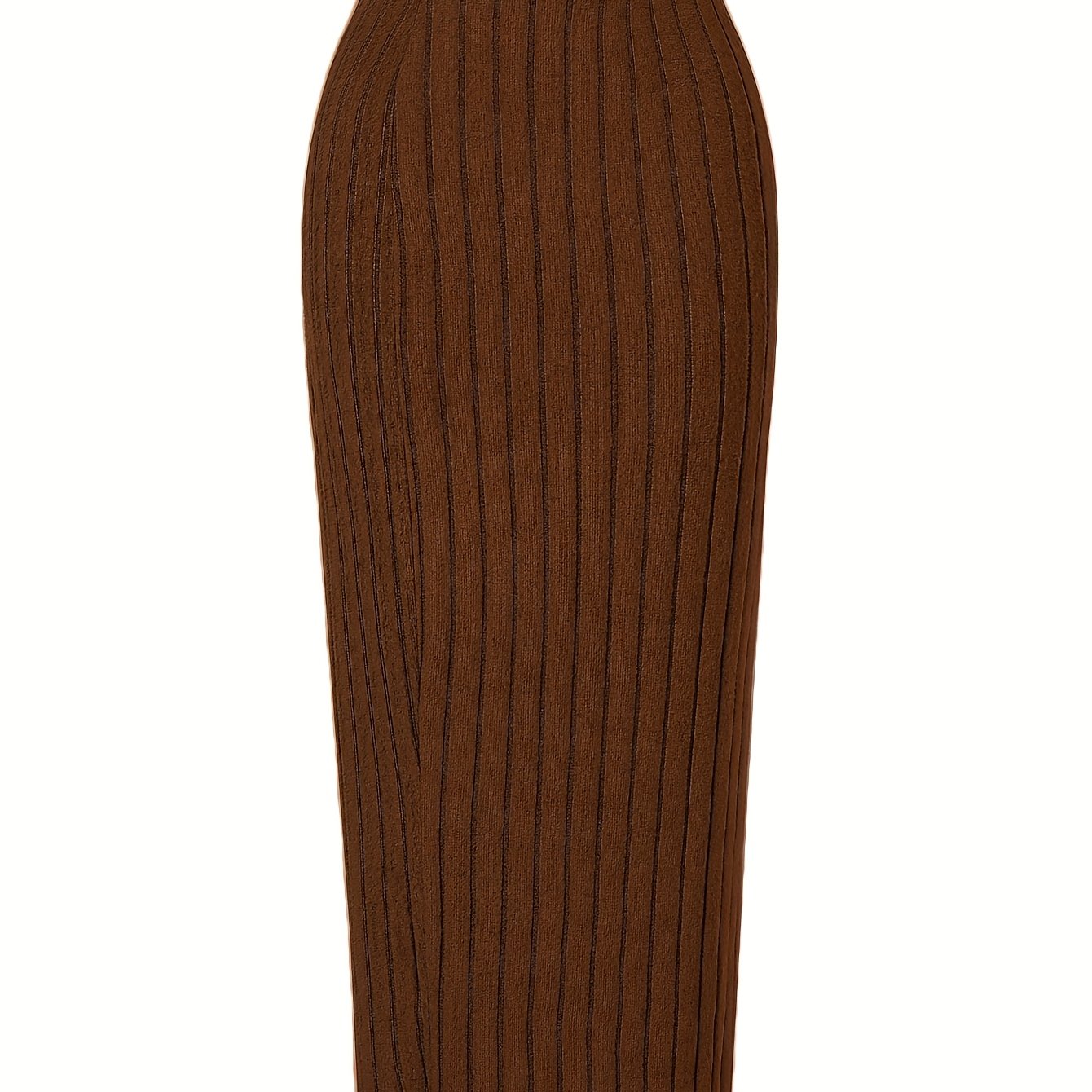 TEMU Solid Color Ribbed Stretch Bodycon Skirt, Casual High Waist Slim Fit Below Knee Skirt, Women's Clothing