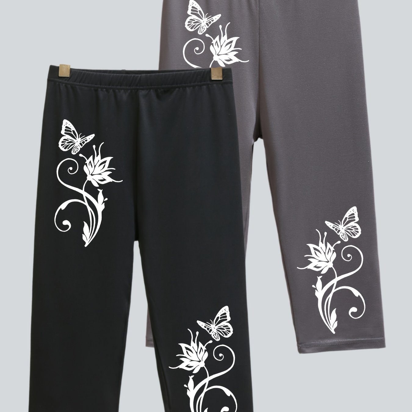 TEMU 2pcs Plus Size Women's Sporty Comfortable Casual Jogger Capri Leggings, Summer Athletic Comfortable And Elegant Floral Pattern Printed Leggings