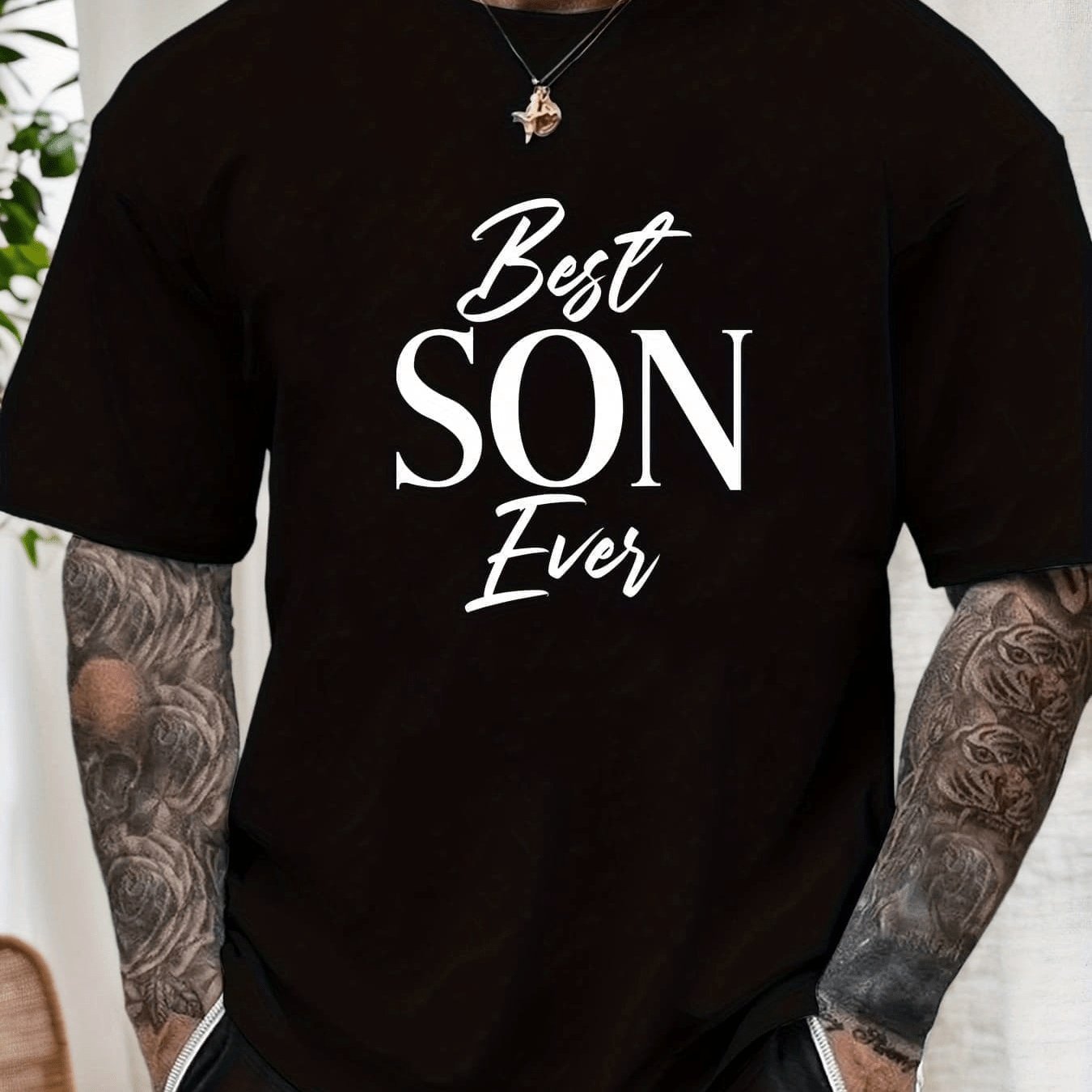 TEMU Men's Best Son Ever T-shirt, Casual Short Sleeve Round Neck Summer Solid Color Tee With Best Son Ever Print, Ideal Gift From Parents, Hand