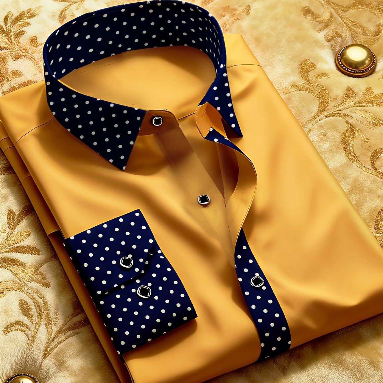 E-shop Neue modische Herren Freizeithemd für Frühling/Herbst 2025, stilvolles Business-Slim-Fit-Hemd mit Patchwork-Polka-Dots langen Ärmeln