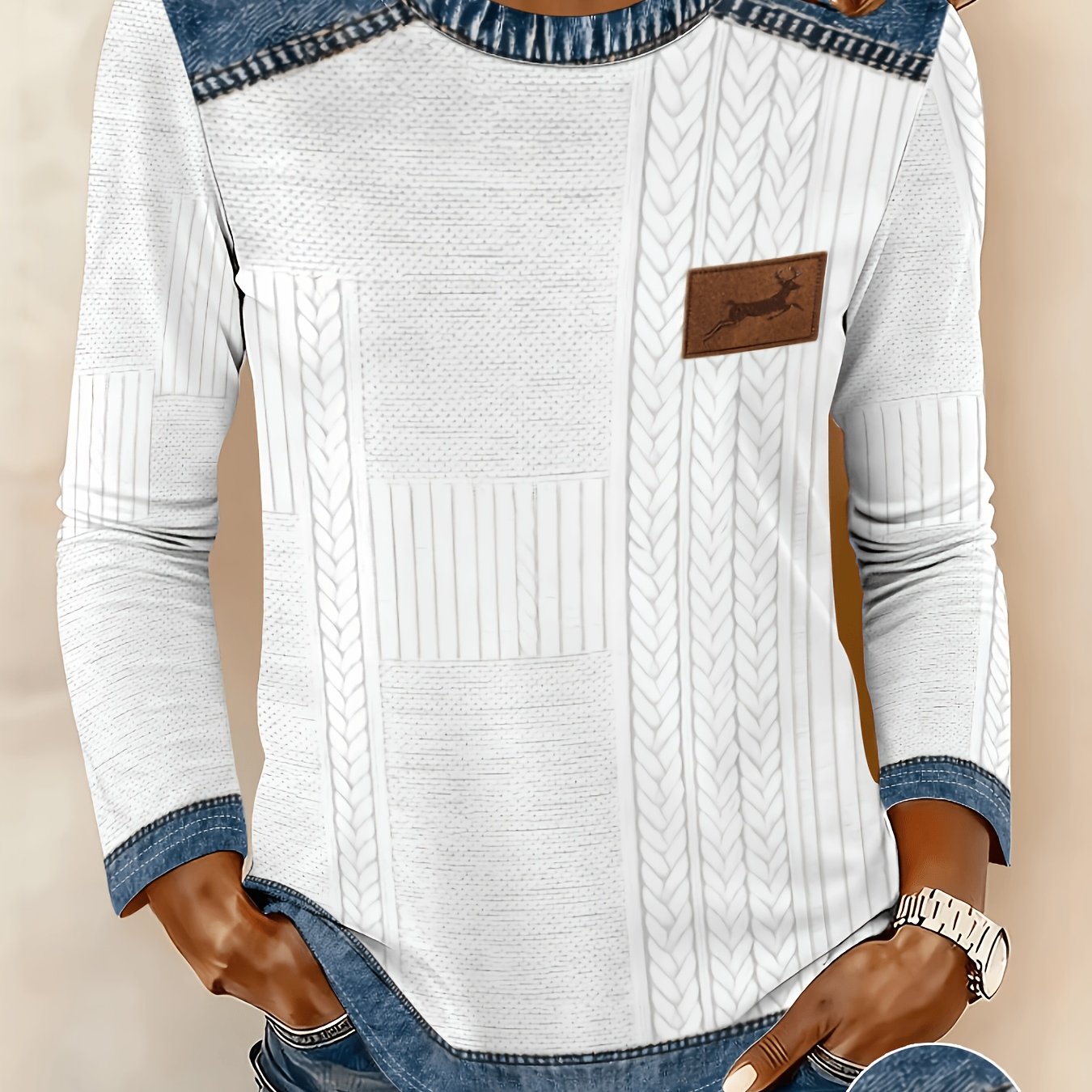 E-shop Gedrucktes Design – Nicht strukturiertes Damen-Elegantes Langarm-T-Shirt mit Chicem Digitaldruck, Pendeln, Alltagskleidung, Vielseitige