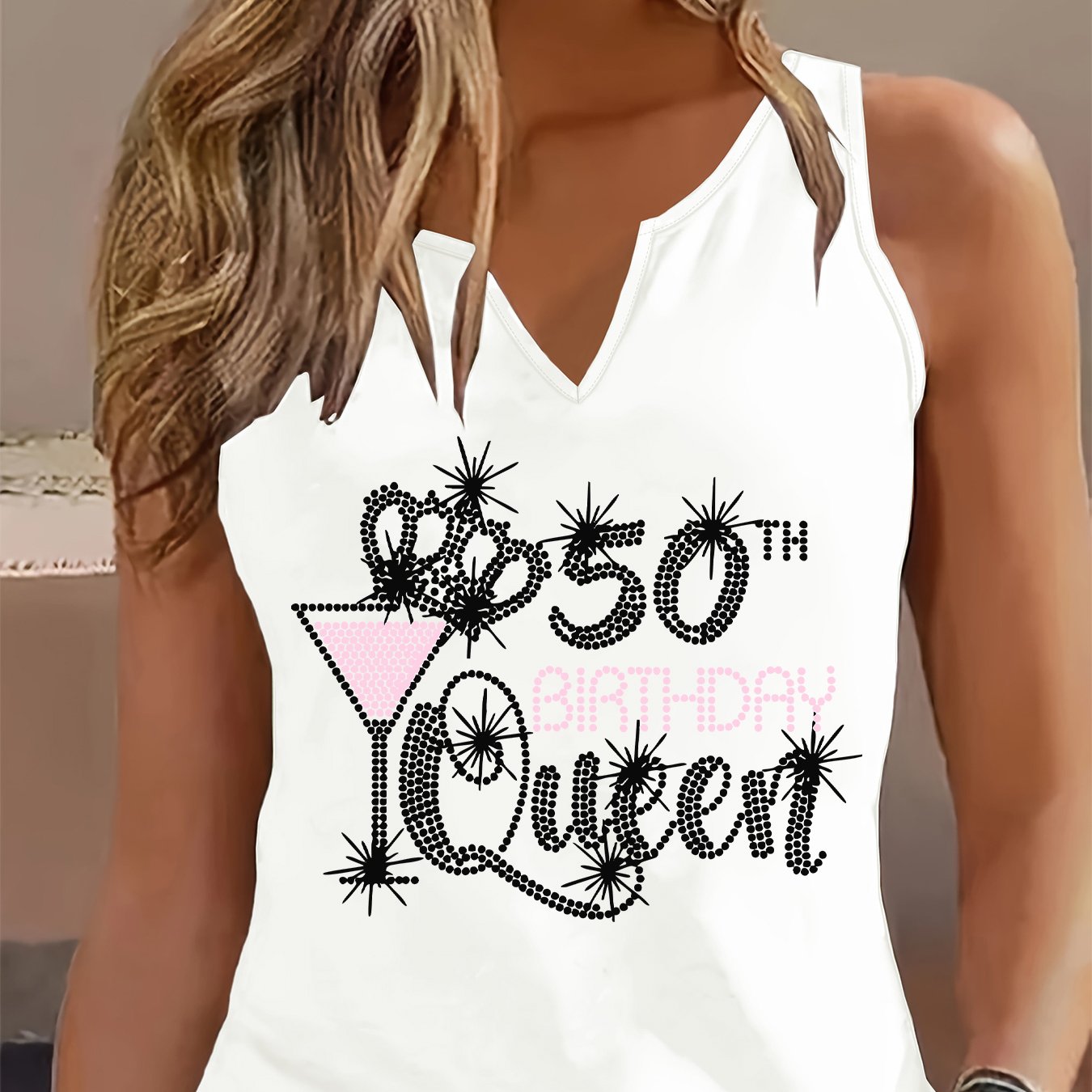 TEMU (052#) Women's Fashion Fresh Camisole, 50th Birthday Queen Print Sleeveless Tank Top, Trendy Casual Holiday Top