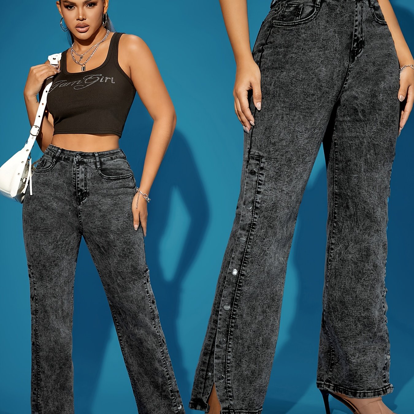 Women's Retro Button-front Straight-leg Jeans
