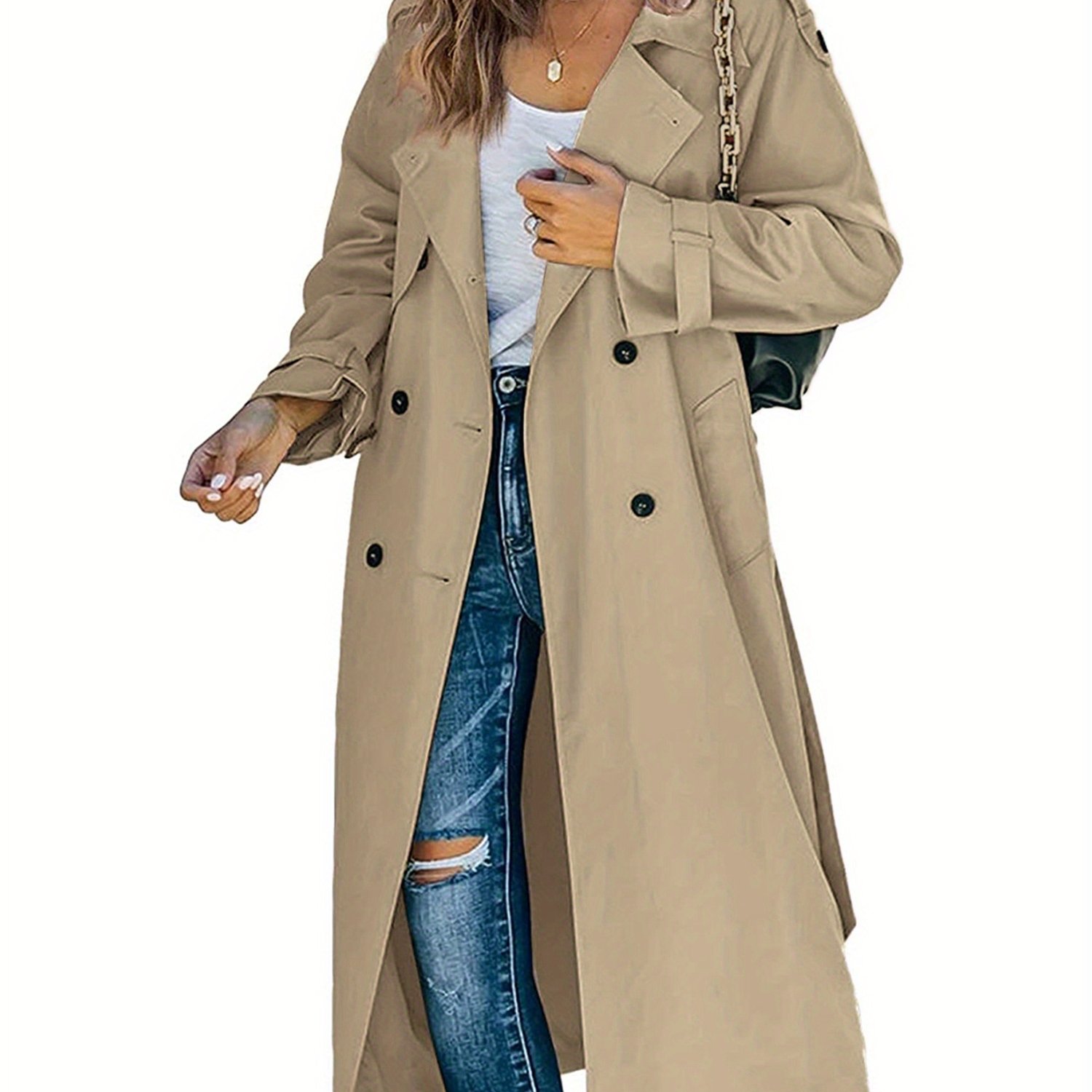 womens   breasted long trench coat with belt windproof lapel collar solid color conservative style non stretch fabric for professional formal occasions formal coat doublebreasted coat   coat