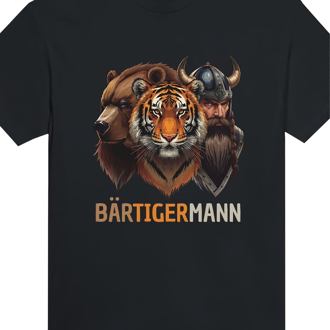 Image of Men's Funny Viking For Beard T-shirt Saying Casual Round Neck Suitable For Bear Tiger Themed S Machine Washable Humor Apparel Year Wear For Bearded For Man, Plus Size Plus Size Big And Tall, Plus Size