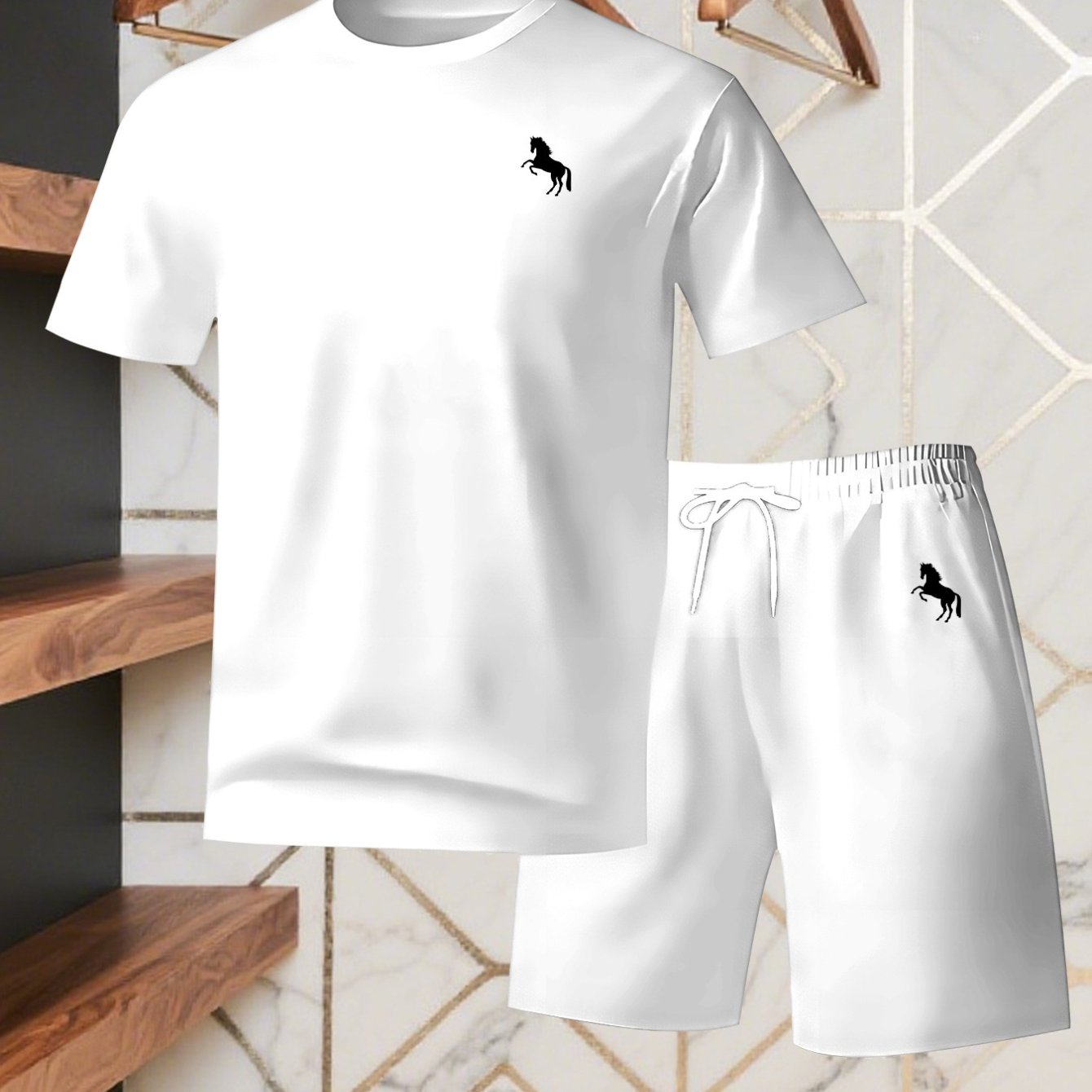 TEMU Recommandation pour une année du Cheval : Ensemble de vêtements de sport imprimés à manches courtes et col rond pour hommes, haut de sport et