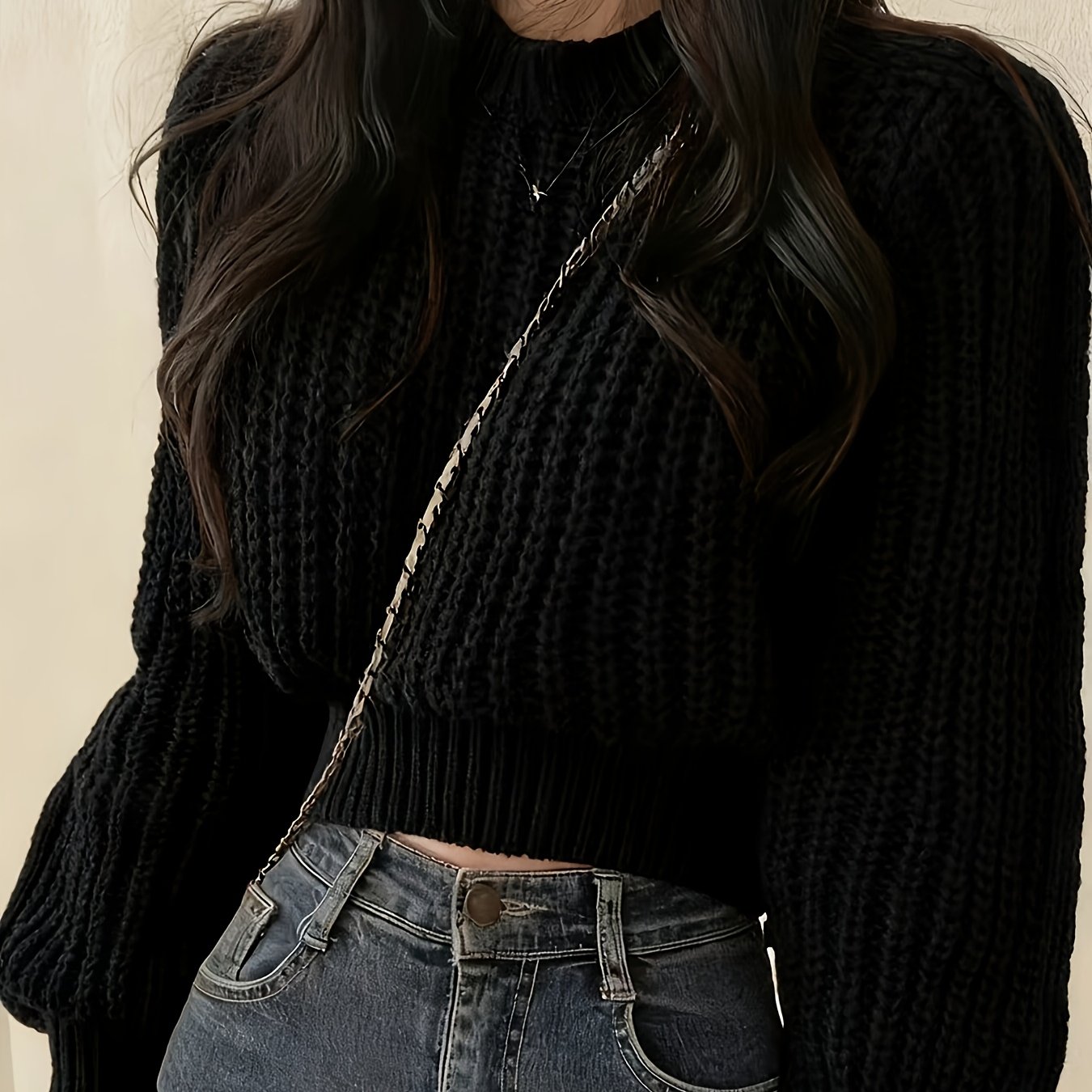TEMU Round Neck Ribbed Pullover Sweater Women's Vertical Ribbed Long Sleeve With Ribbed Cuffs Textured Loose Casual All-match Top