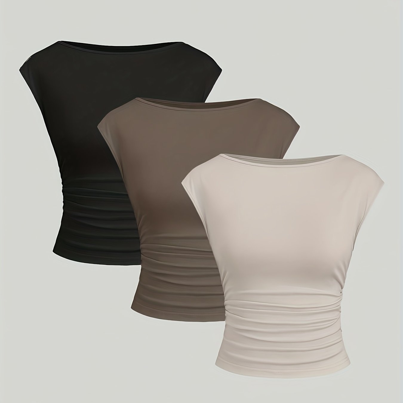 E-shop 3-teiliges Set: durchbrochenes Westen-Damen-T-Shirt-, atmungsaktiv, feuchtigkeitstransportierend, kurzärmelig