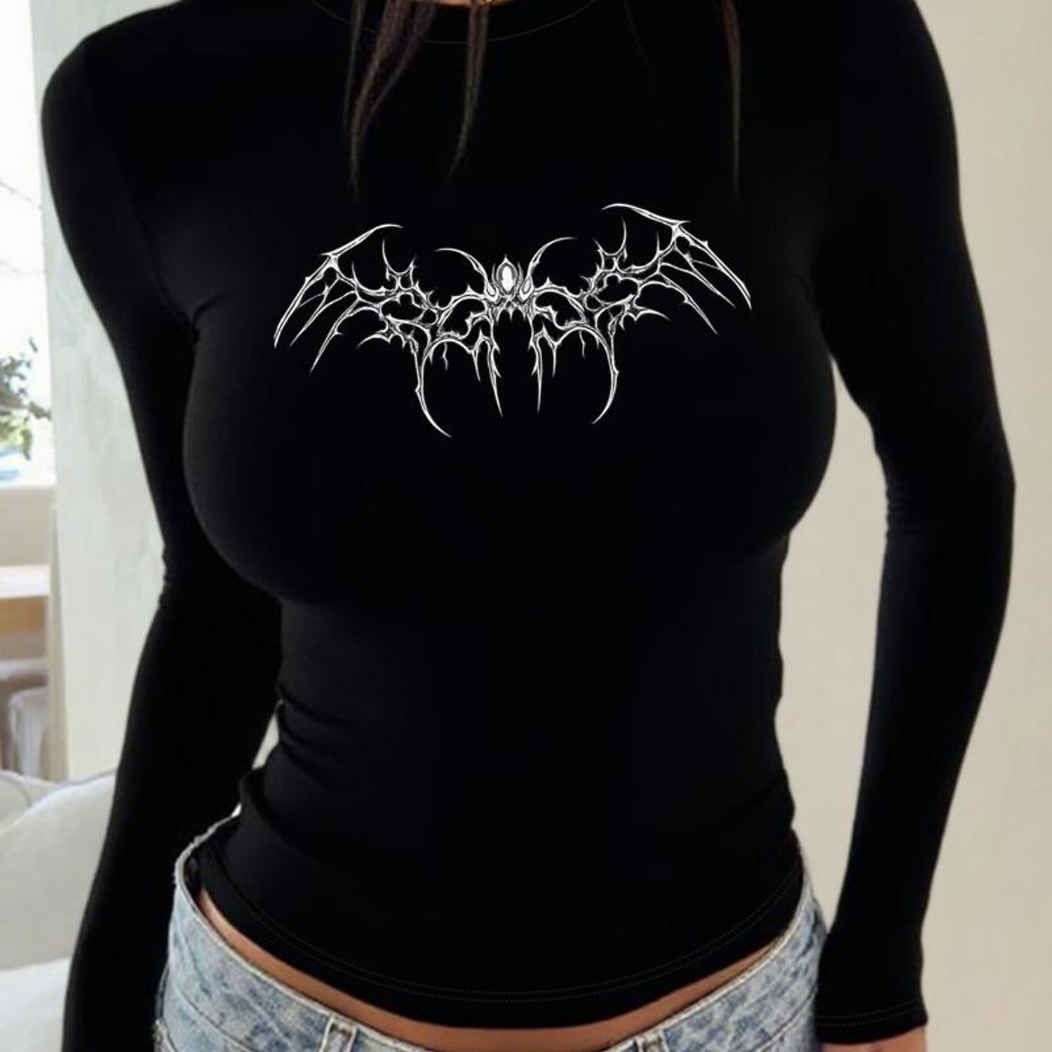 TEMU Design 2d Printed T-shirt, Slim Fit Long Sleeve Longline T-shirt, In Multiple Colors And Sizes. Seasonal Fashion, Comfortable Cut, Versatile And