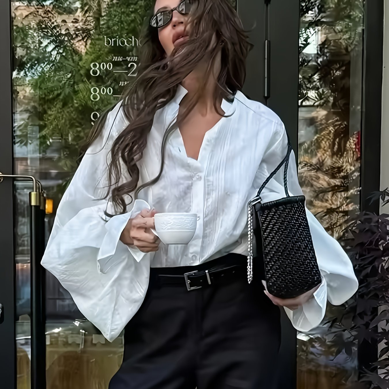 TEMU Ll168 [grade 1 Directional] Fashion White Shirt Women's Long Sleeve Oversized Shirt 2025 Summer Basic Top Unique Shirt Women's Shirt