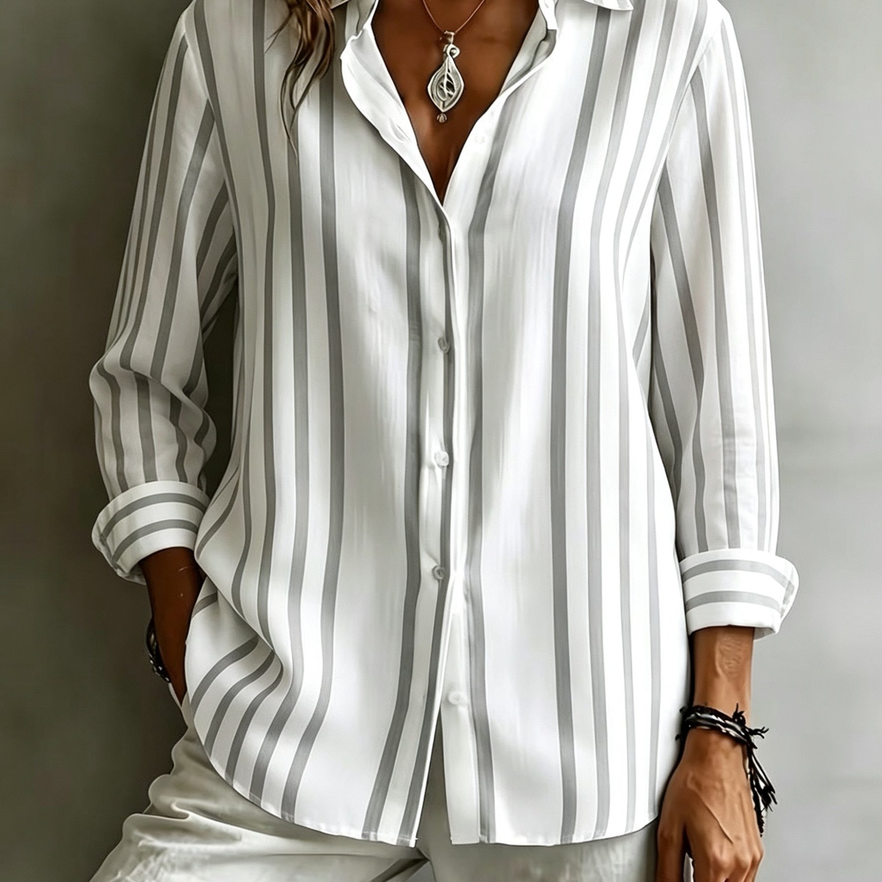 TEMU Beautiful Shirt, Women's Casual Striped Long Sleeve Shirt Style, Women's Shirt Long Sleeve