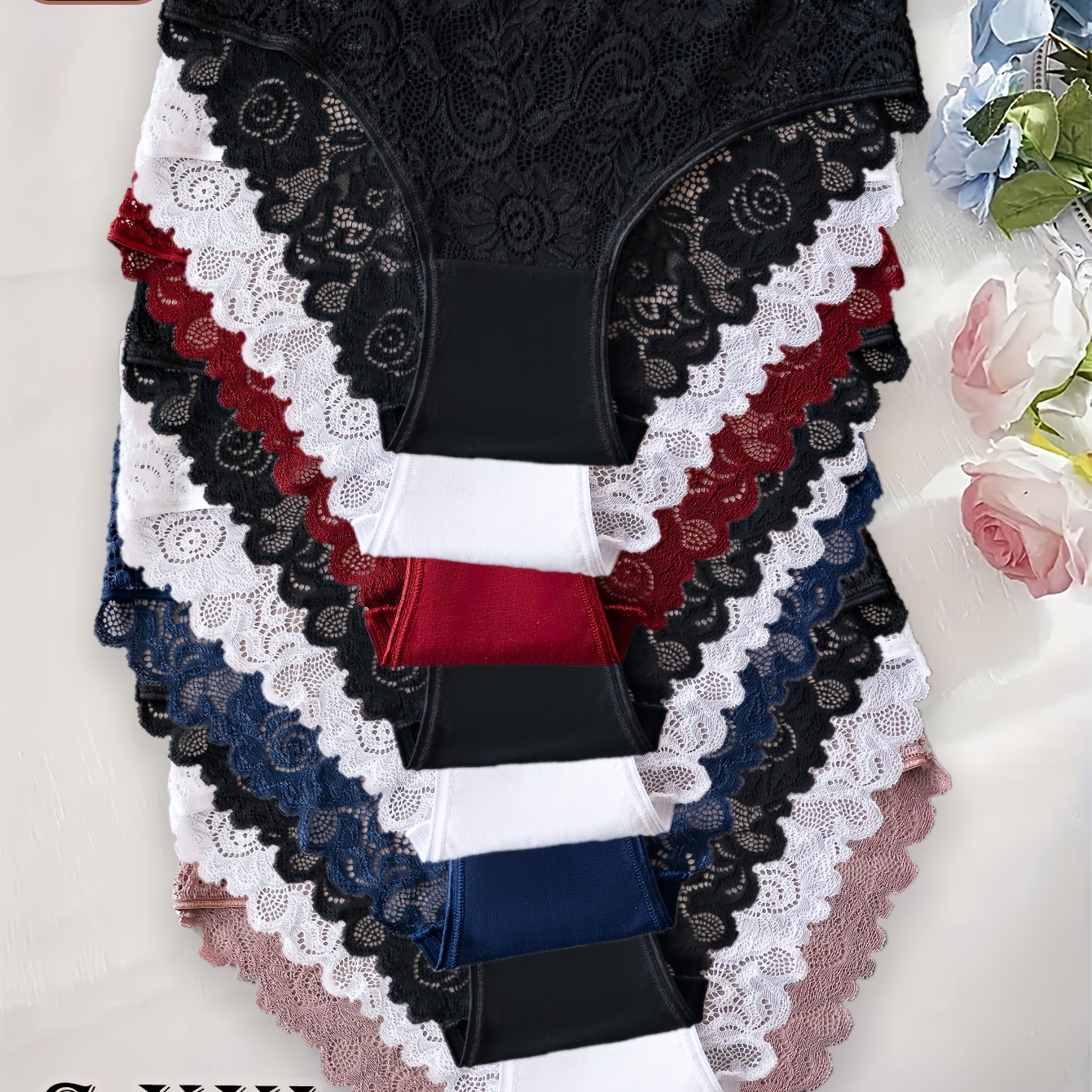 9pcs Women’s Panties – Lace Underwear, Floral & Solid Colors, Comfortable Casual Attire