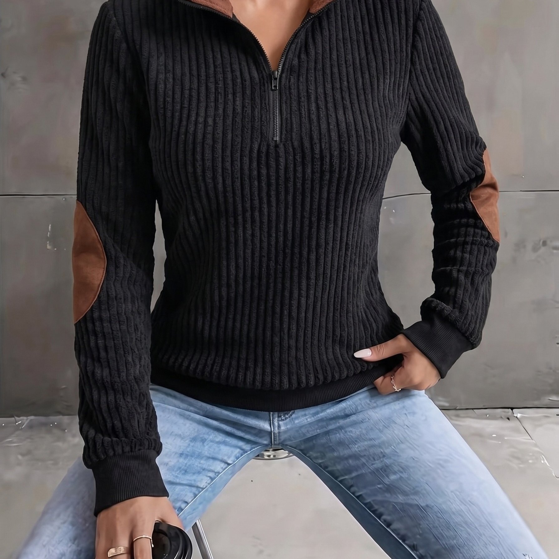 TEMU Women's Fashion Casual Stand Collar Sweatshirt, 100% Polyester Fiber, Durable And Wear-resistant Fabric, Suitable For Daily Wear, Gatherings,