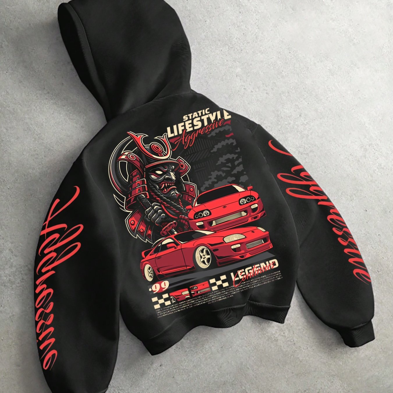 TEMU Autumn Winter Modified Car Print Hooded Sweatshirt, American And Japanese Street Style Top